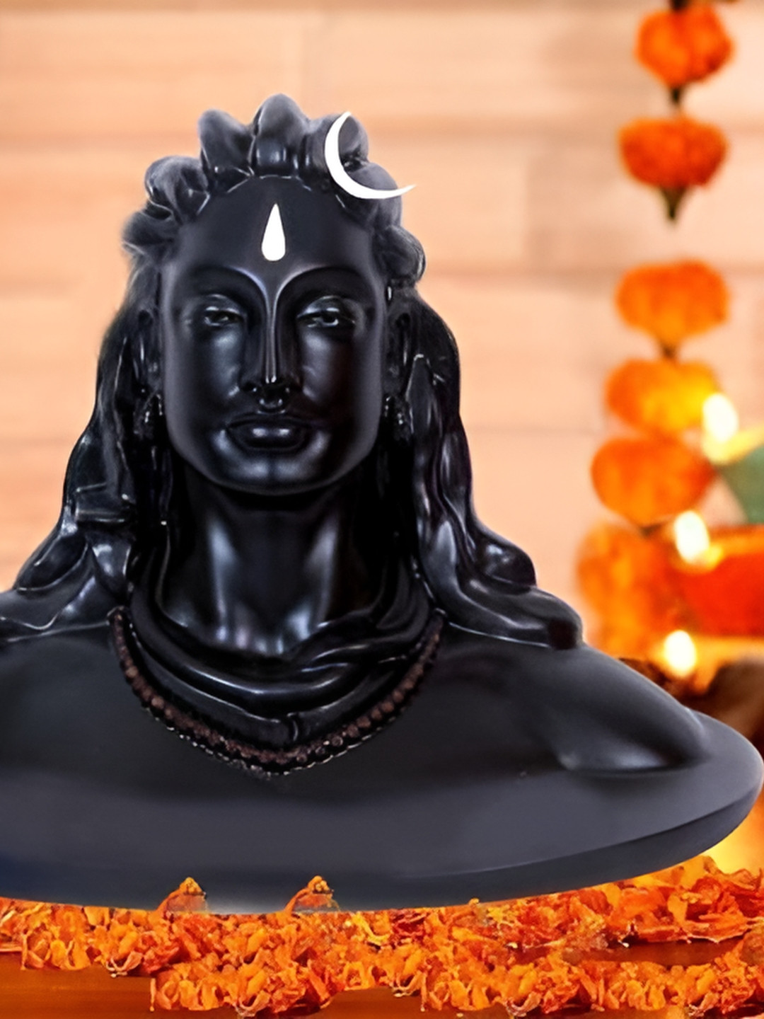 Navyaksh Adiyogi Black Polyresin Matte Home Office Small Showpiece - 3.1 Inches