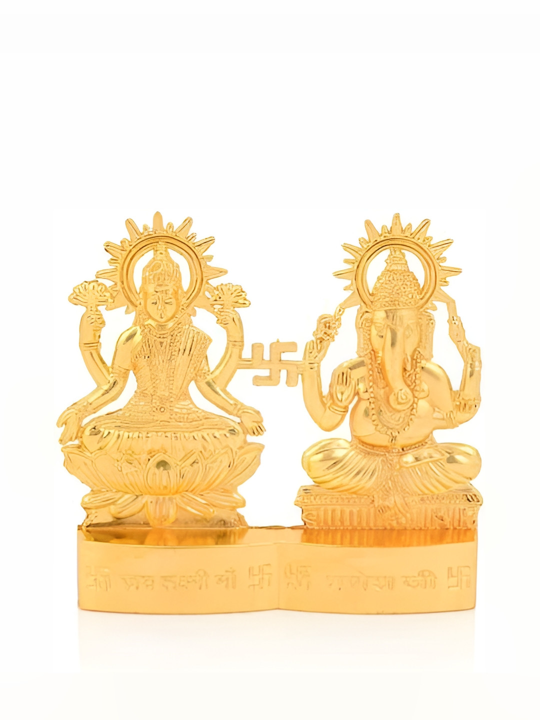 Navyaksh Laxmi Ganesh Ji Gold Brass Metallic Prayer Room Medium Showpiece - 3.1 Inches