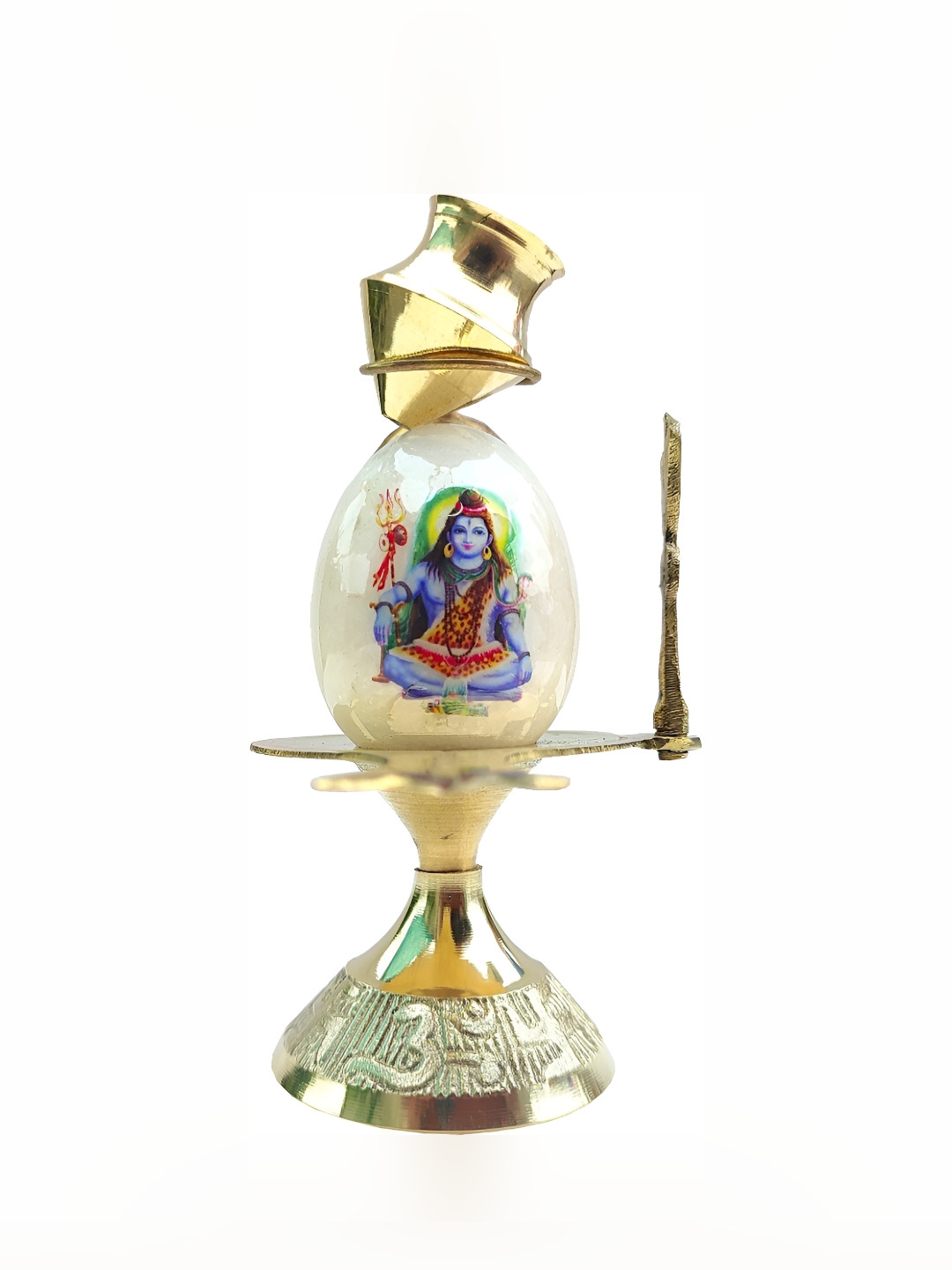 Navyaksh Shiva Lingam and Abhishek Patra with Trishul and Nag Gold Brass Metallic Prayer Room Set of 3 Small Showpieces - 3.1 Inches
