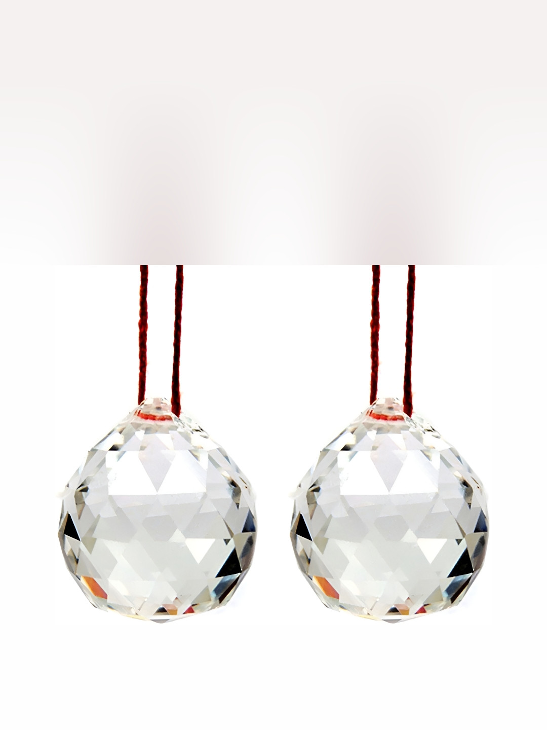 Navyaksh Fengshui Hanging Ball White Glass Mirrored Living Room Set of 2 Small Showpieces - 3.1 Inches