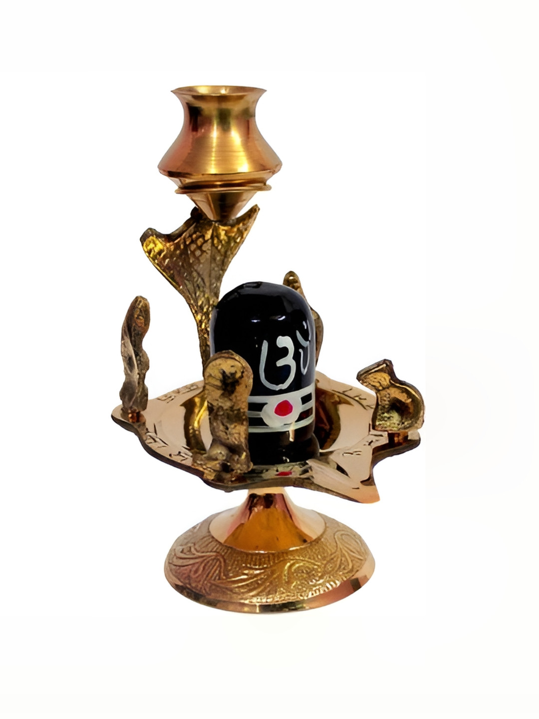Navyaksh Shivling with Shivparivar Gold Brass Metallic Prayer Room Set of 3 Small Showpieces - 3.1 Inches