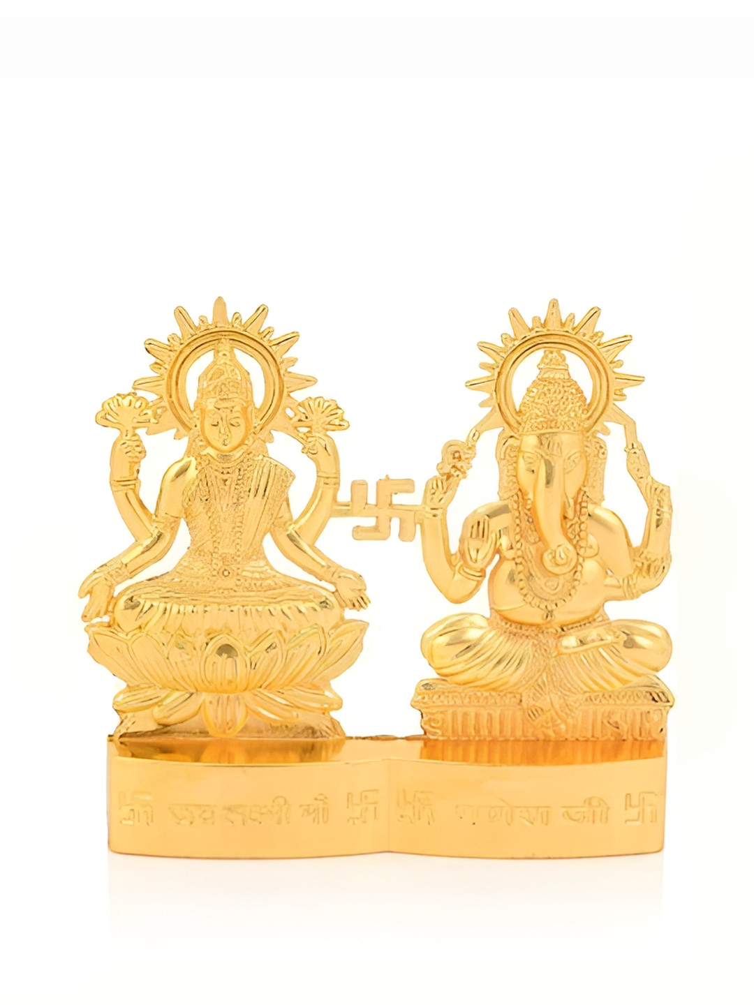 Navyaksh Laxmi Ganesh Gold Metal Metallic Prayer Room Small Showpiece - 3.1 Inches