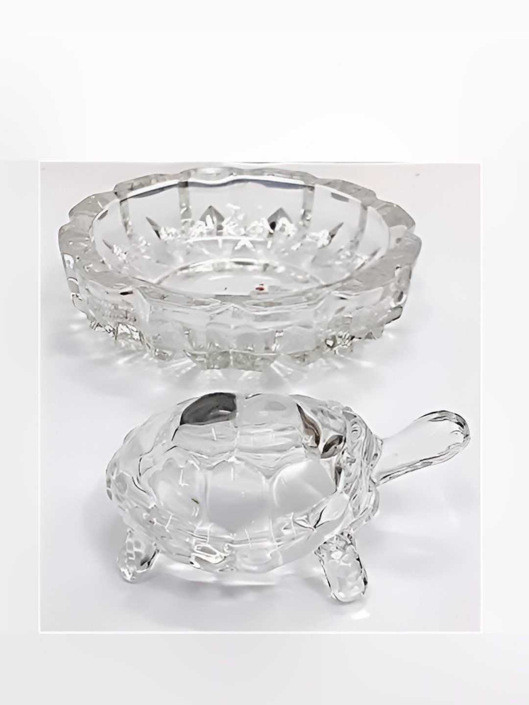 Navyaksh Tortoise with Plate Transparent Glass Glossy Living Room Set of 2 Small Showpieces - 3.1 Inches