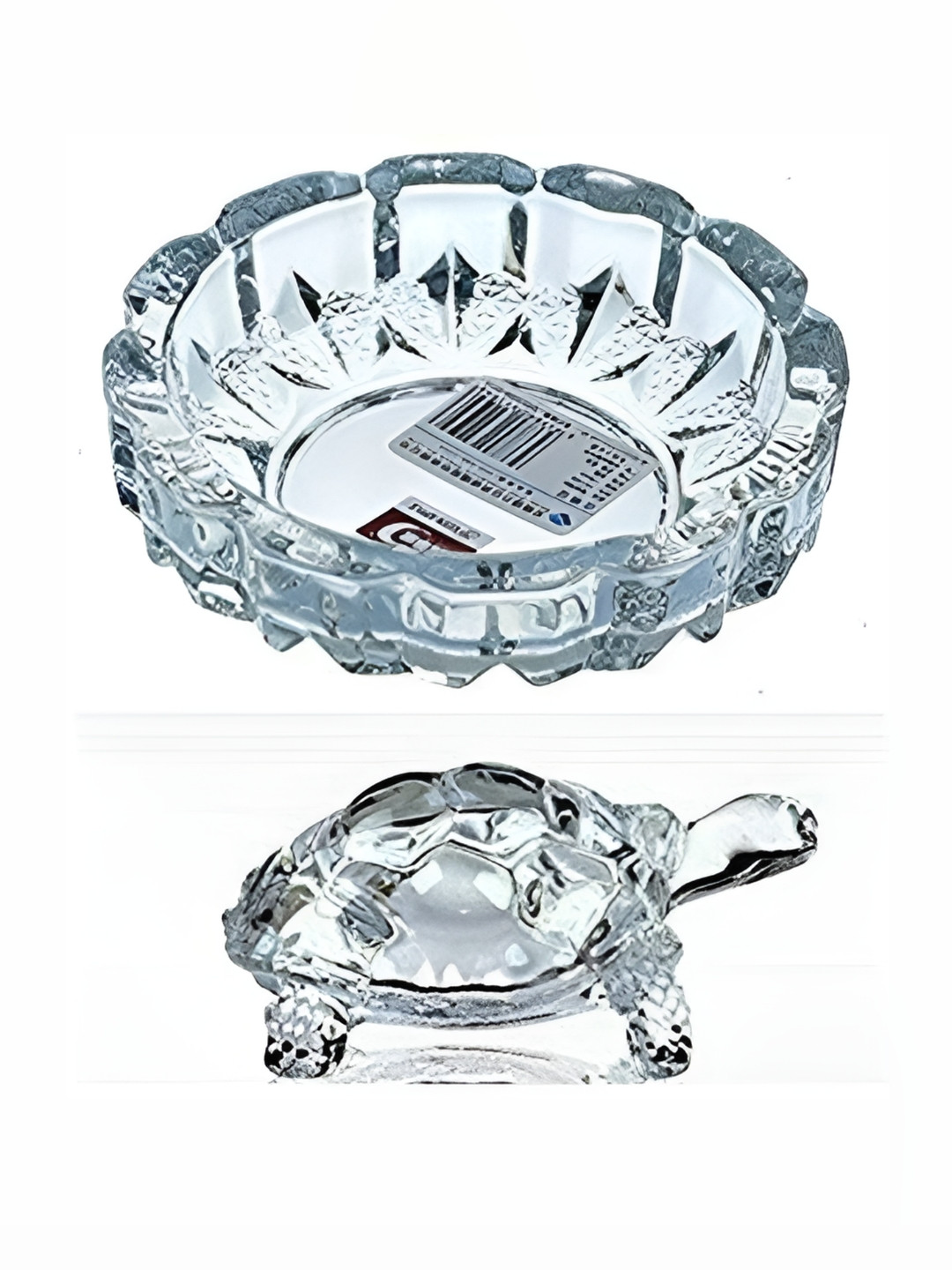 Navyaksh Tortoise with Plate Transparent Glass Glossy Prayer Room Set of 2 Small Showpieces - 1.5 Inches