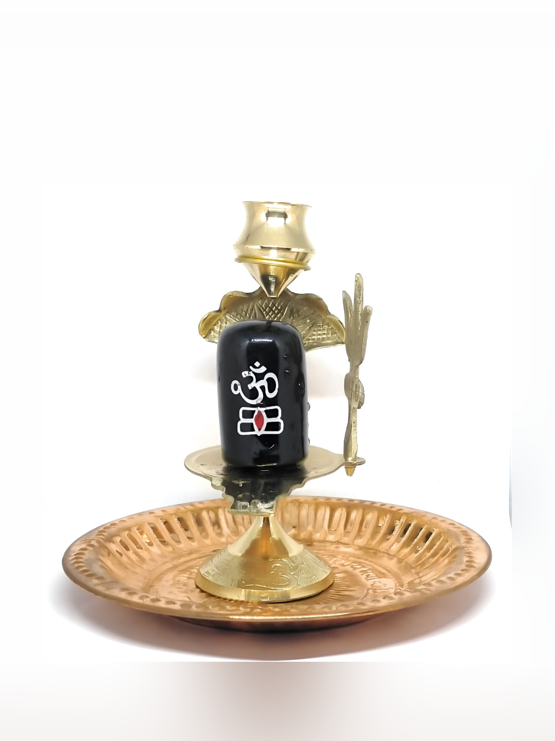 Navyaksh Ashtadhatu Shivling with Lota Black Brass Metallic Prayer Room Set of 4 Small Showpieces - 5.3 Inches