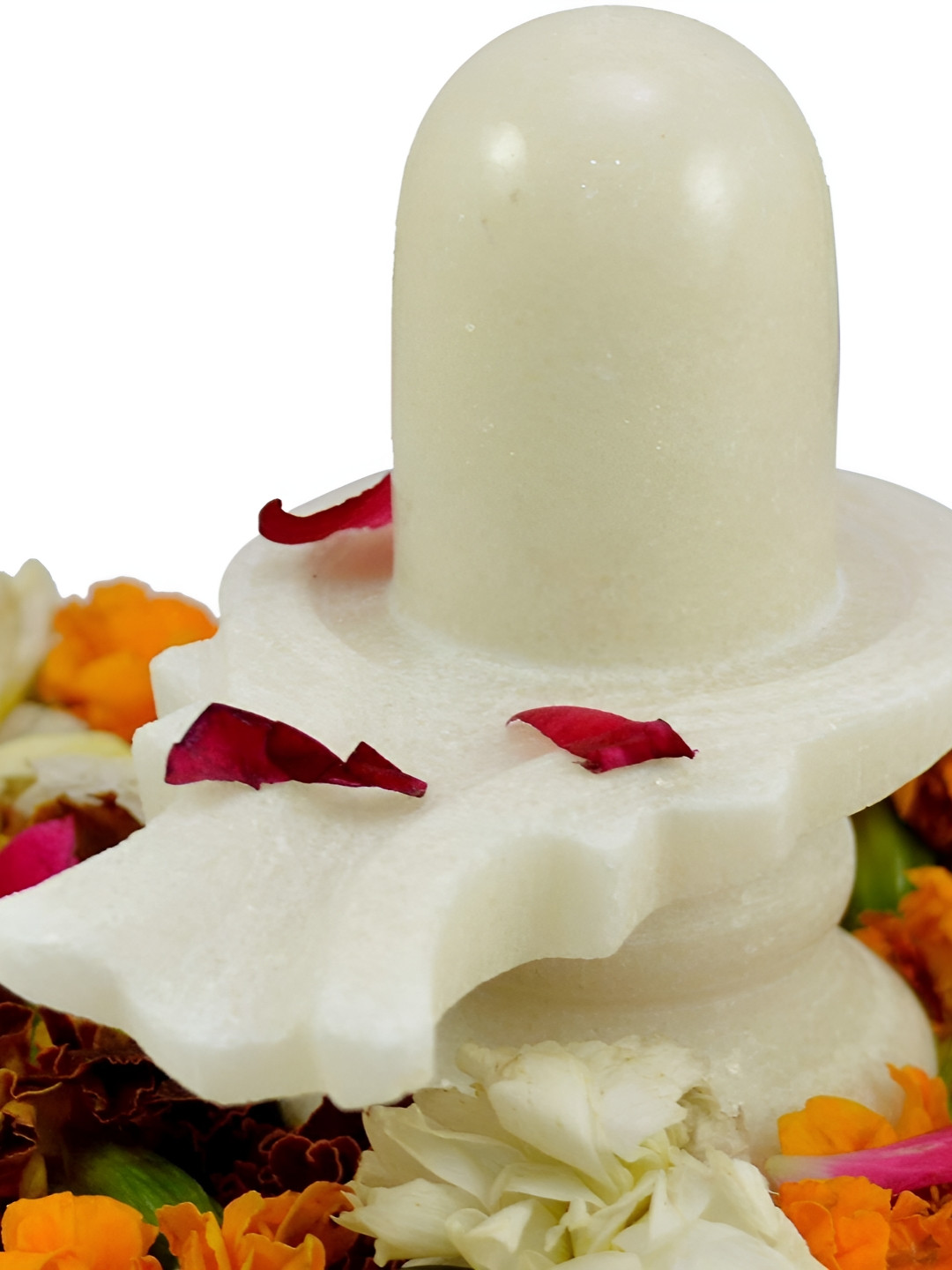 Navyaksh Shiv Ling White Marble Glossy Prayer Room Set of 2 Small Showpieces - 3.1 Inches