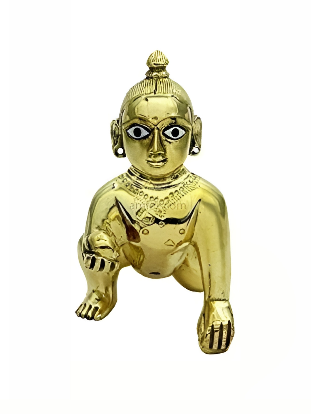 Navyaksh Ladoo Bal Gopal Gold Brass Metallic Prayer Room Small Showpiece - 3.9 Inches