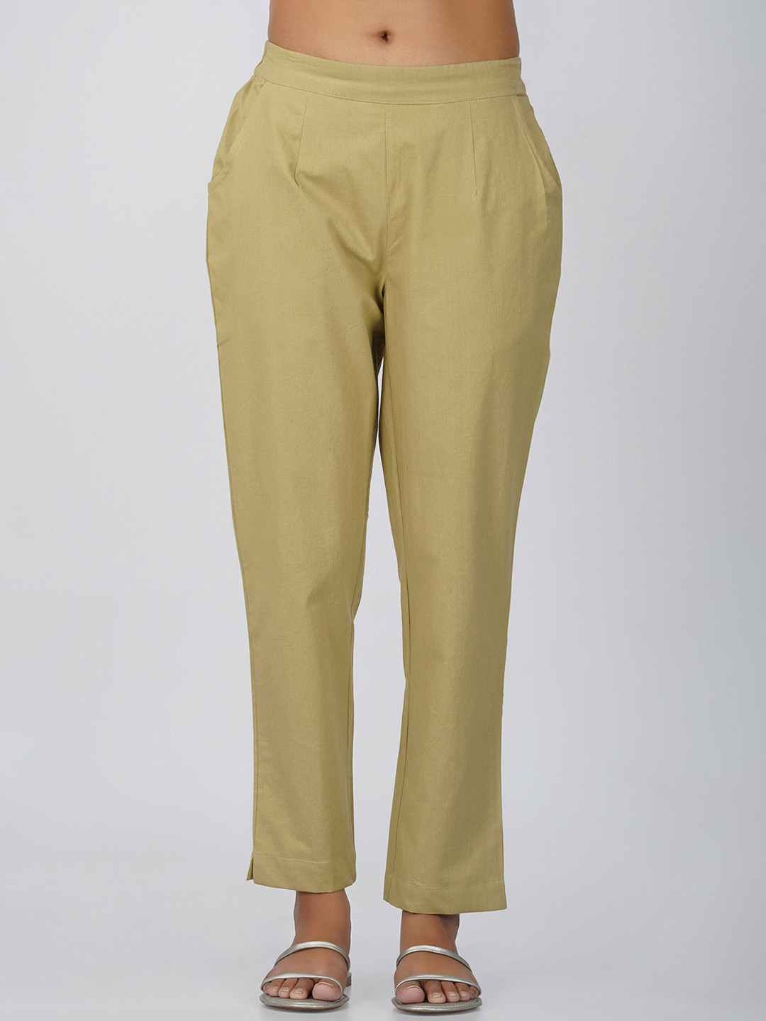 SPARSA Women Mid-Rise Easy Wash Pure Cotton Pleated Trousers