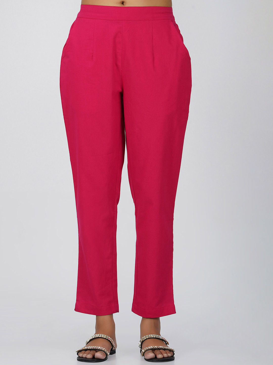 SPARSA Women Mid-Rise Easy Wash Pure Cotton Pleated Trousers