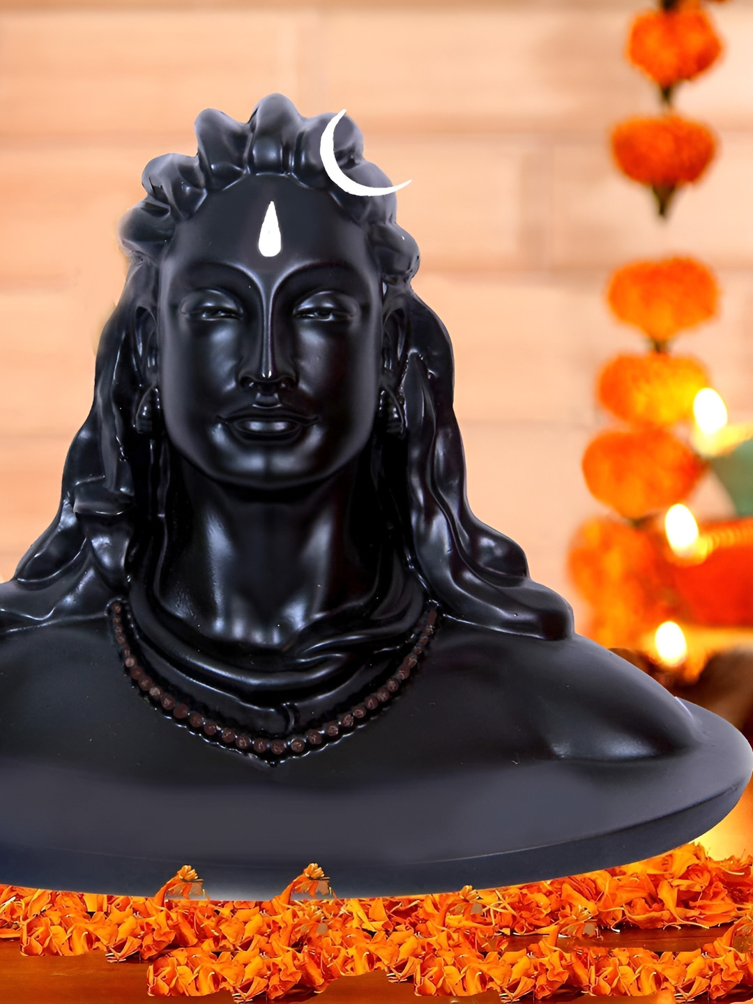 Navyaksh Adiyogi Lord Shankar Black Polyresin Matte Prayer Room Small Showpiece - 3.1 Inches