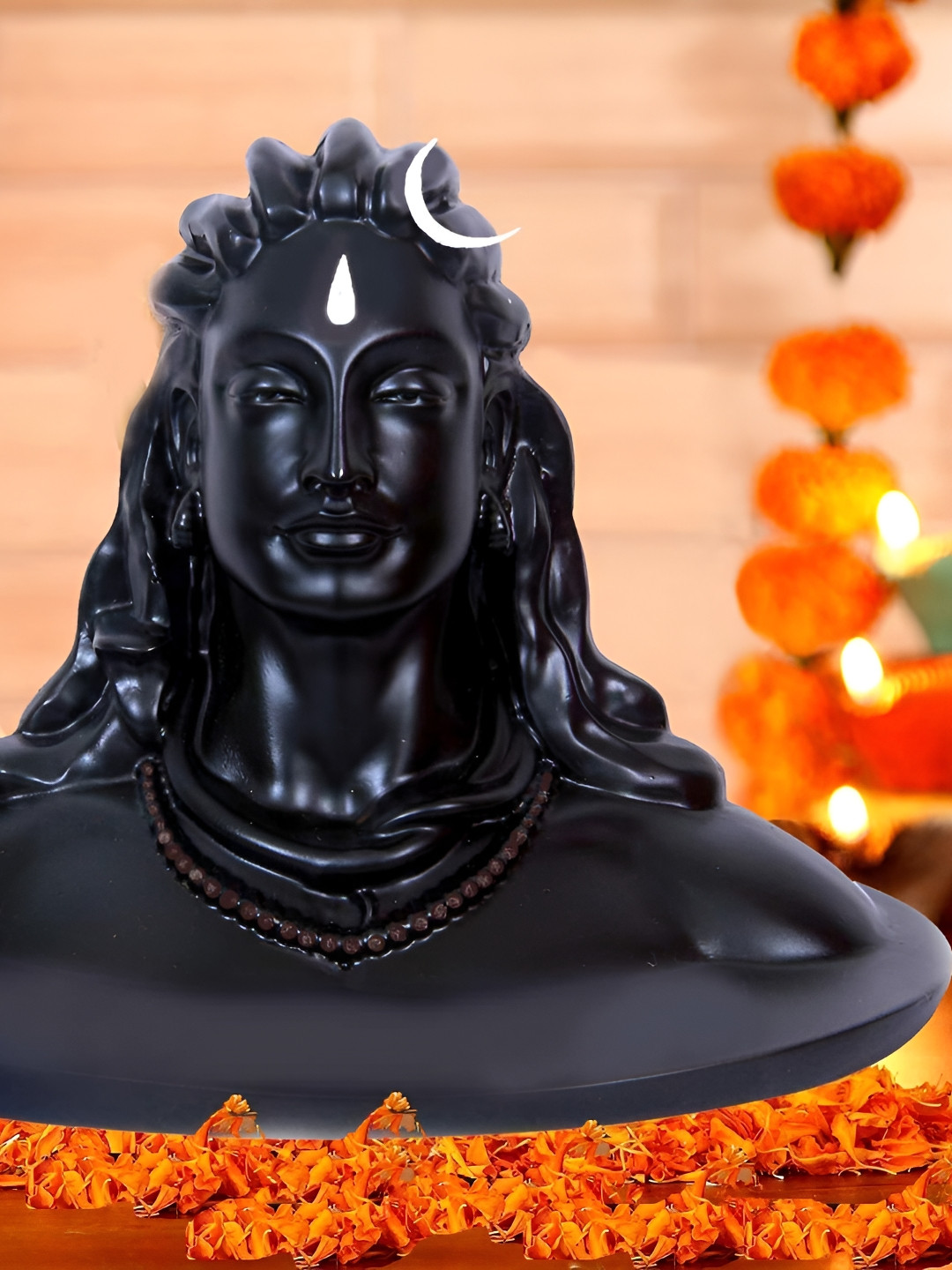 Navyaksh Adiyogi Lord Black Marble Glossy Prayer Room Small Showpiece -