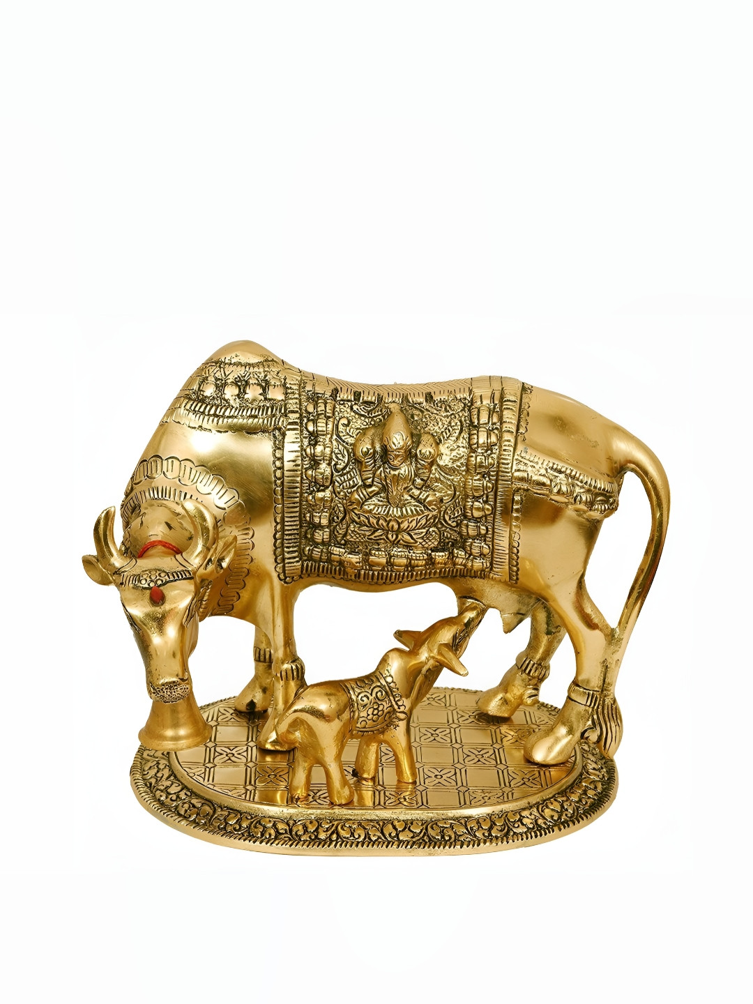 Navyaksh Kamdhenu Cow Gold Metal Metallic Prayer Room Small Showpiece - 5.9 Inches