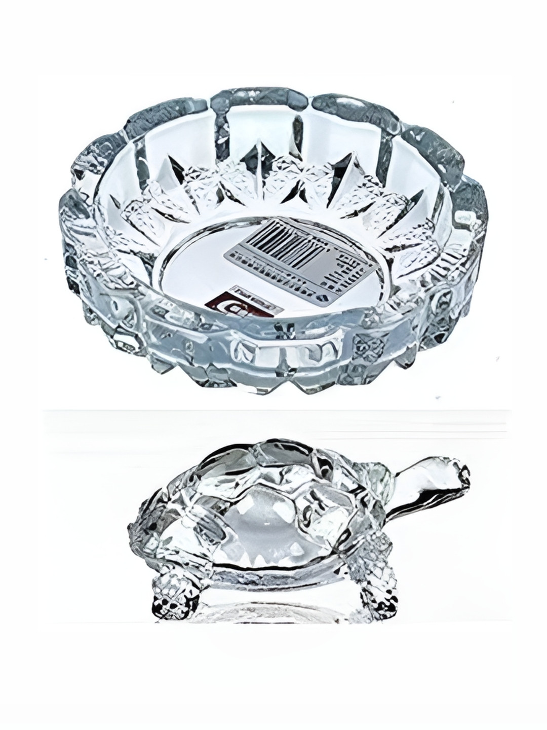 Navyaksh Tortoise with Pond Transparent Glass Glossy Prayer Room Set of 2 Small Showpieces - 4.3 Inches