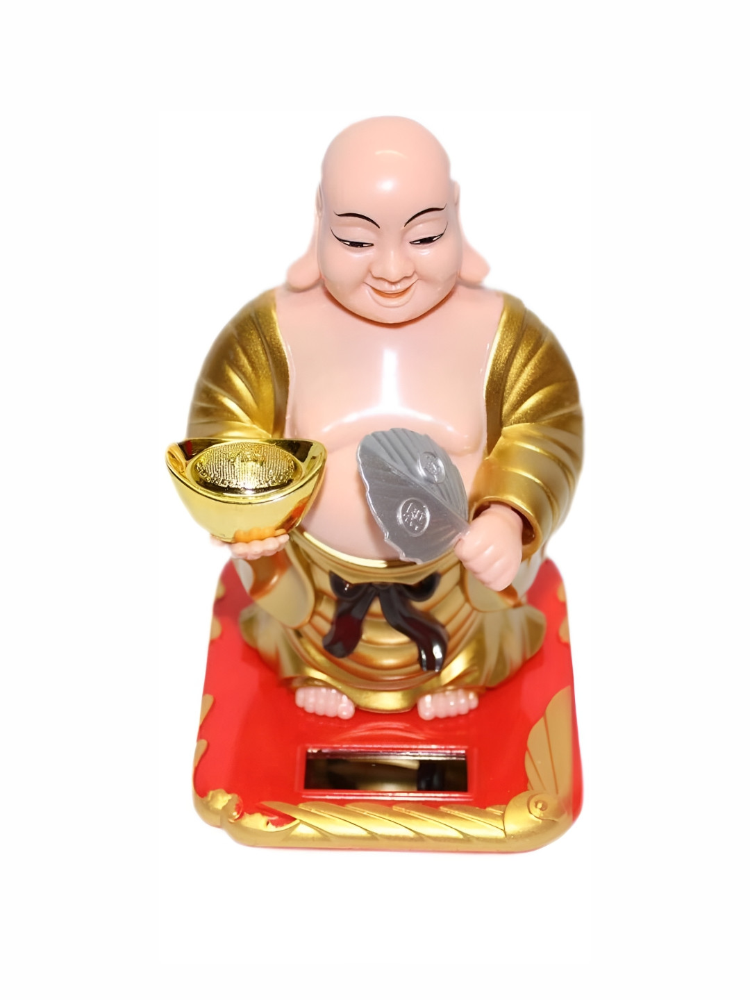 Navyaksh Laughing Buddha Holding ingot Nude Metal Metallic Living Room Small Showpiece - 2.8 Inches