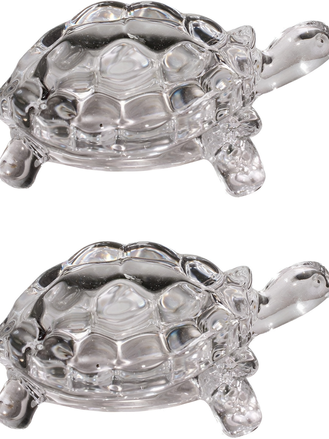 Navyaksh Turtle with Beautiful Bowl Plate Fengshui Transparent Crystal Glossy Living Room Set of 2 Medium Showpieces - 2 Inches