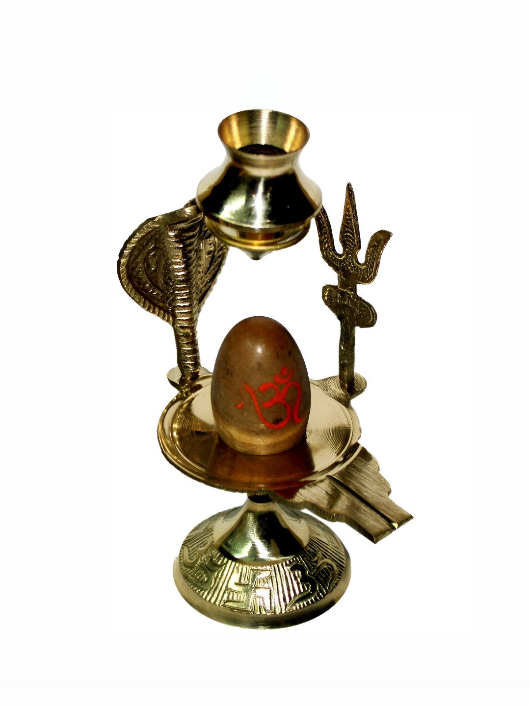 Navyaksh Shaligram Shiva Ling Gold Brass Metallic Prayer Room Set of 3 Small Showpieces - 4.3 Inches
