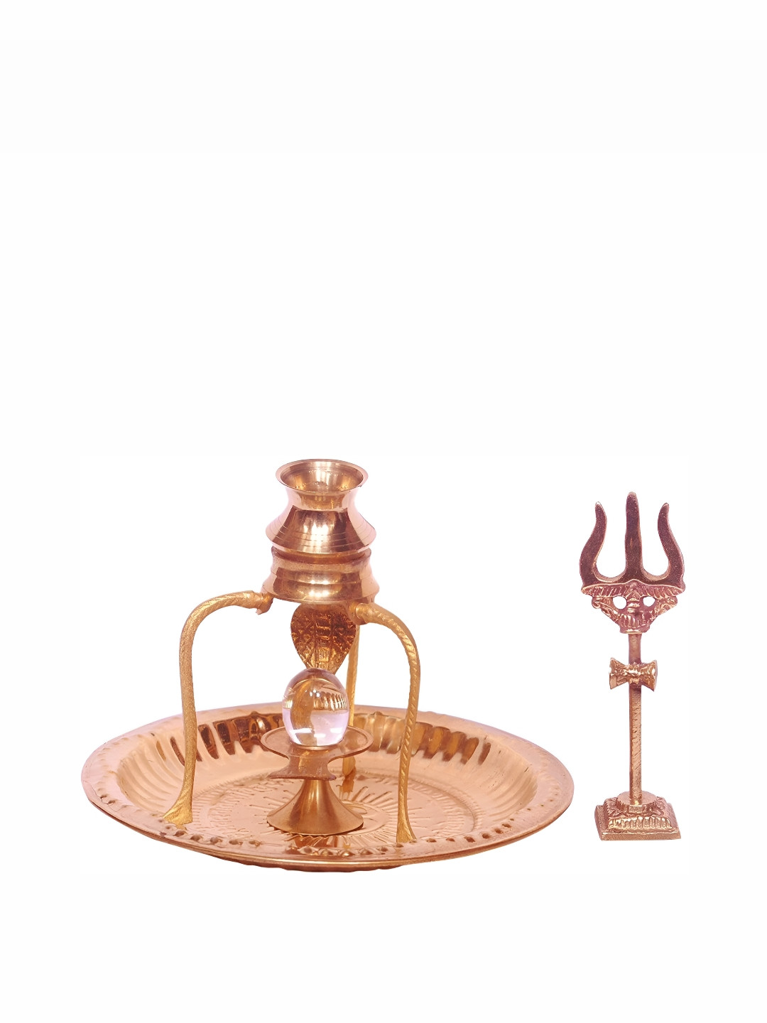 Navyaksh Shaligram Shiva Ling Lingam Shivling Copper Brass Metallic Prayer Room Set of 6 Small Showpieces - 5.5 Inches