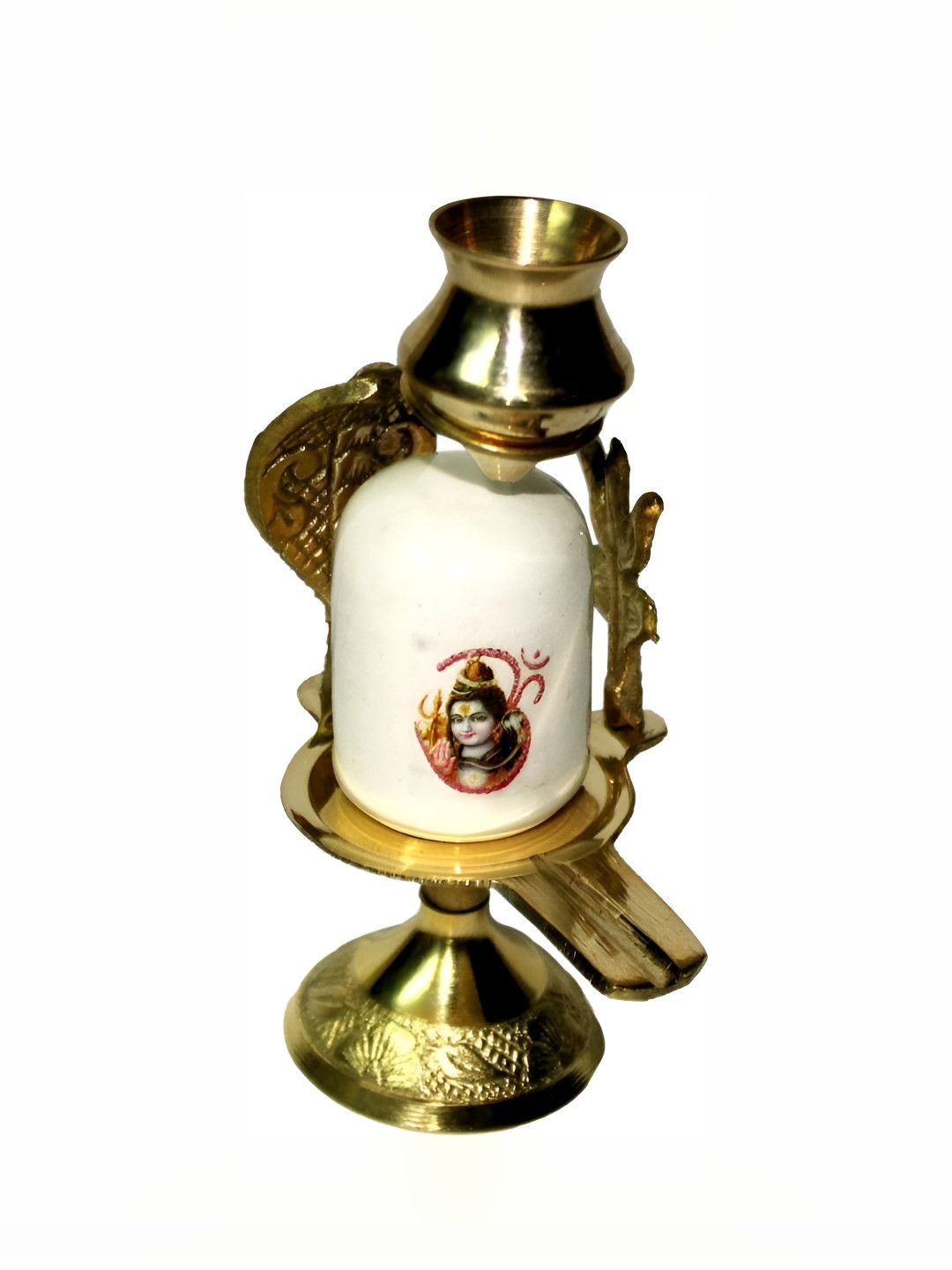 Navyaksh Shivling Gold Brass Metallic Prayer Room Set of 3 Small Showpieces - 4.3 Inches