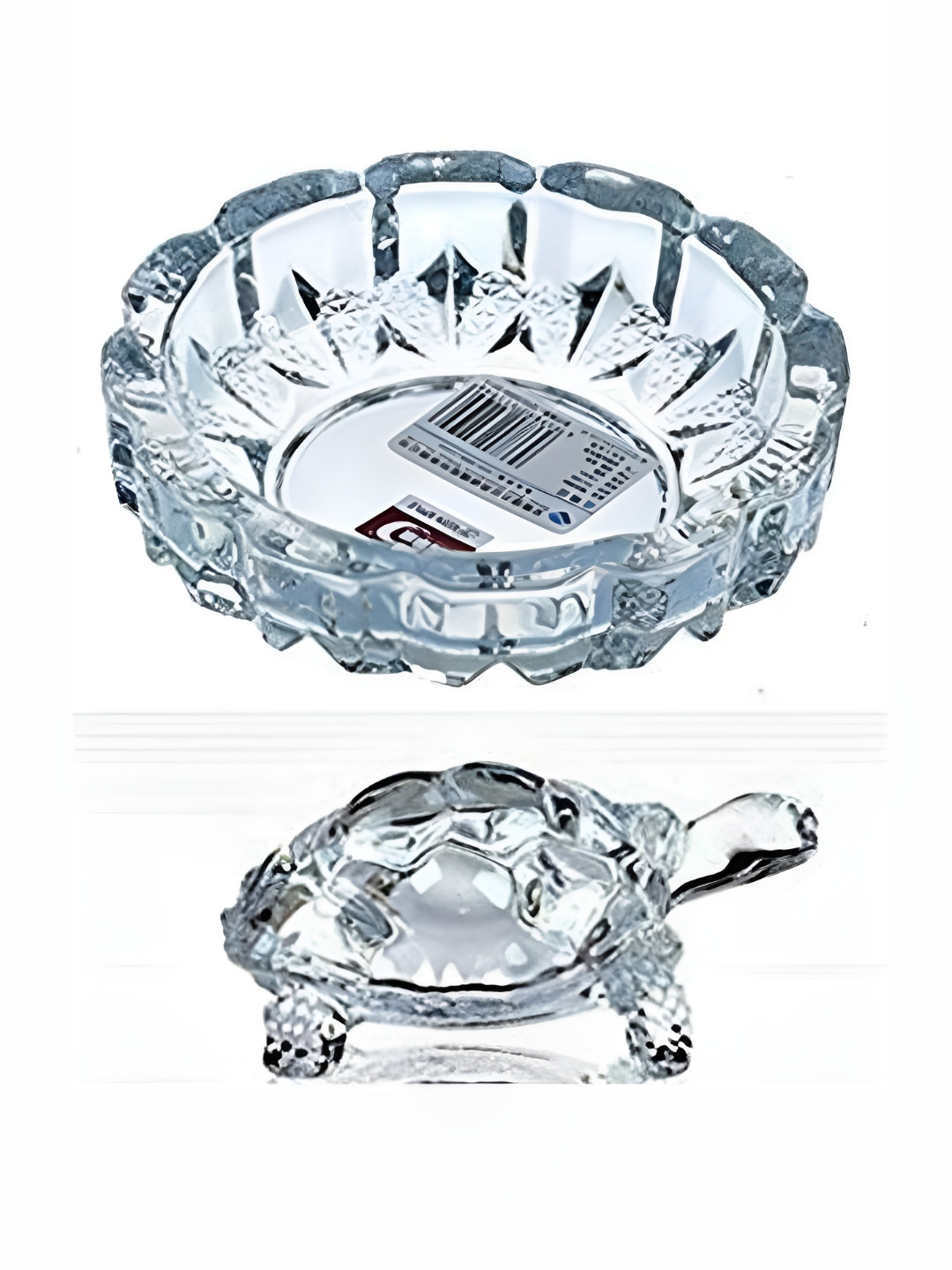 Navyaksh Tortoise with Pond Feng Shui Vastu Transparent Glass Glossy Prayer Room Set of 2 Small Showpieces - 3.1 Inches