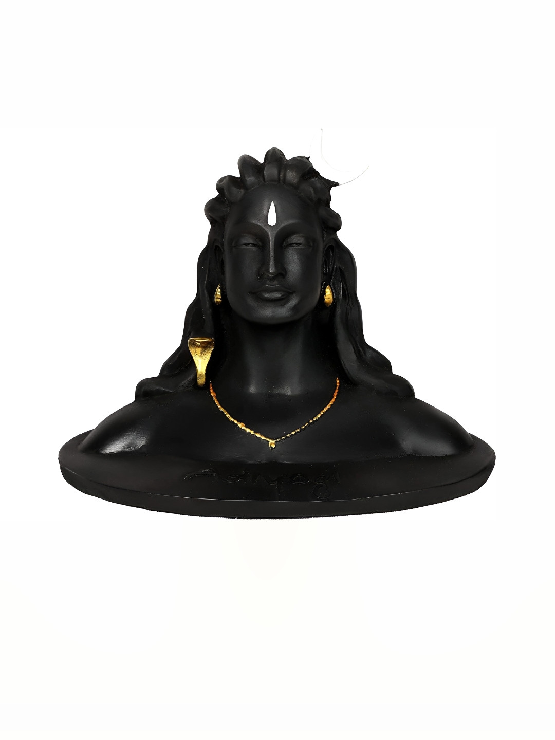 Navyaksh Shaligram Shiva Ling Lingam Black Polyresin Glossy Home Office Medium Showpiece - 4.3 Inches