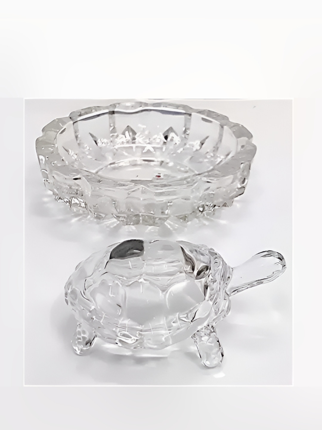 Navyaksh Tortoise with Bowl Plate Transparent Glass Metallic Living Room Fountain Set of 2 Small Showpieces - 2 Inches