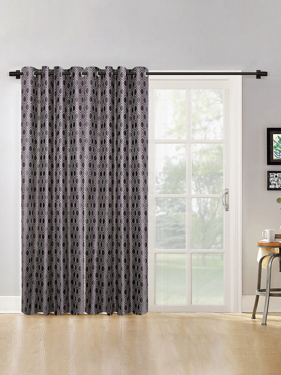 SOKNACK Black 2 Pieces Geometric Black Out Long Door Curtains