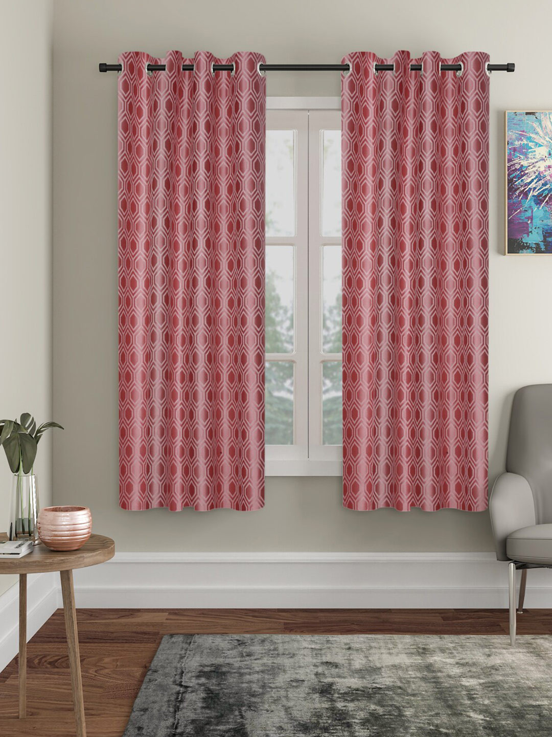 SOKNACK Peach Geometric Black Out Window Curtain