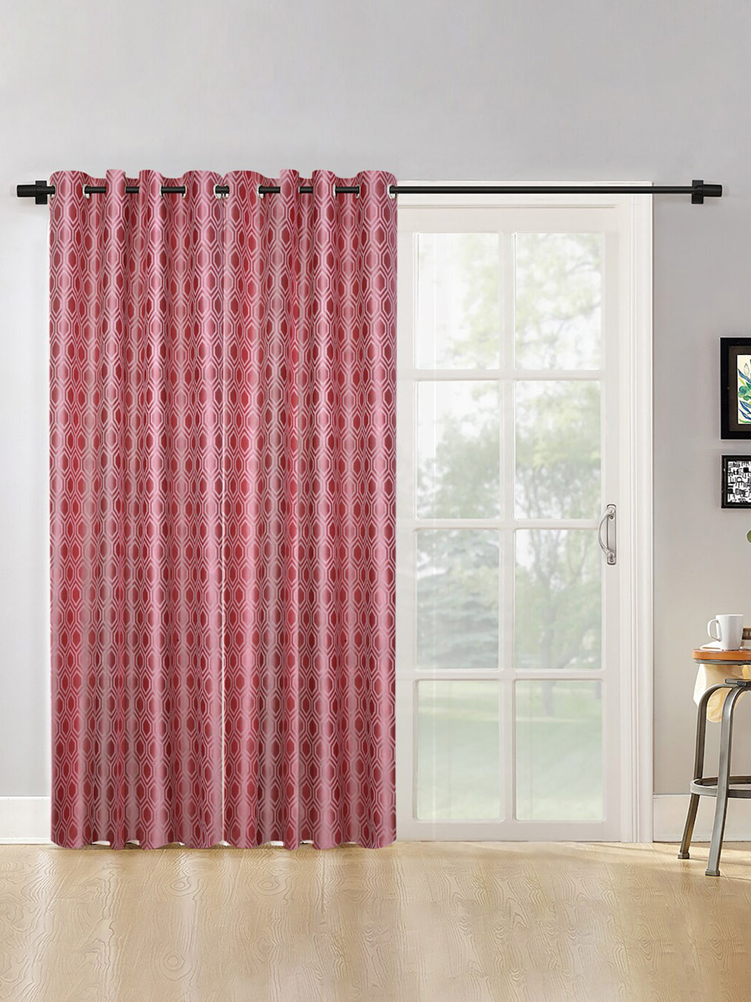 SOKNACK Peach Geometric Black Out Long Door Curtain