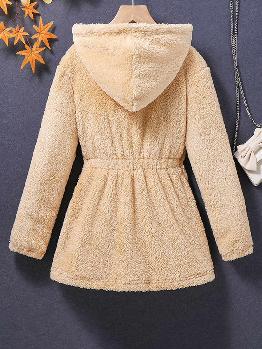 StyleCast Beige Girls Single Breasted Hooded Overcoat