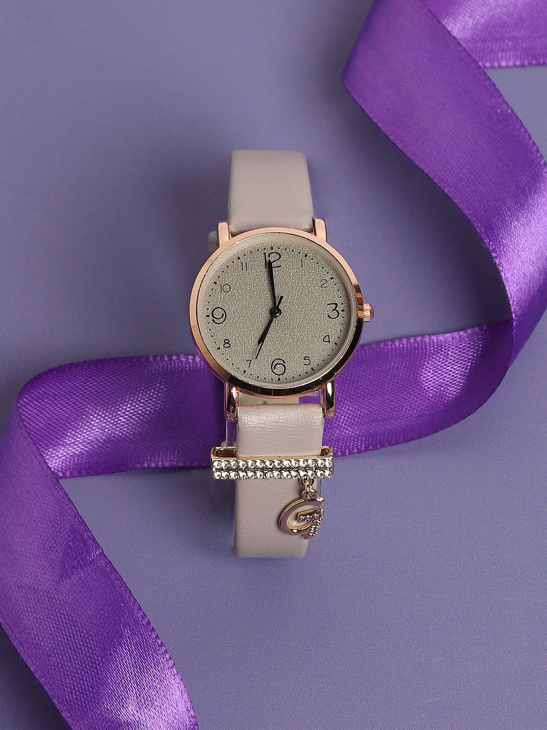 HAUTE SAUCE  Women Round Analog Watch With G Liberty Initial Watch Charm