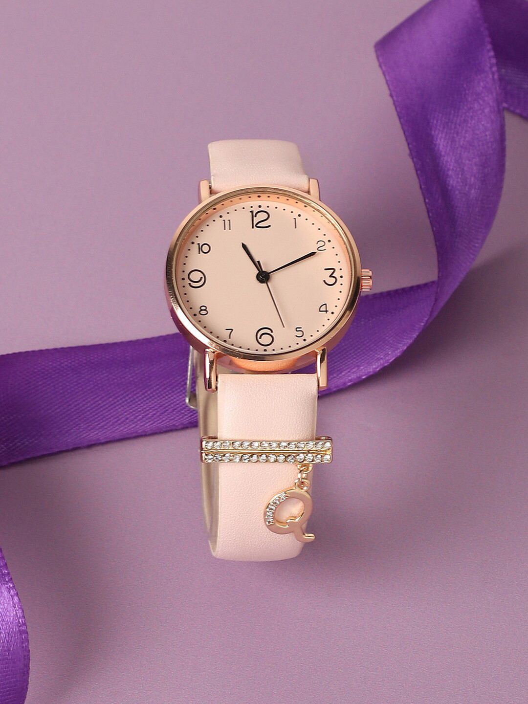 HAUTE SAUCE   Women Round Analog Watch With Q Liberty Initial Watch Charm