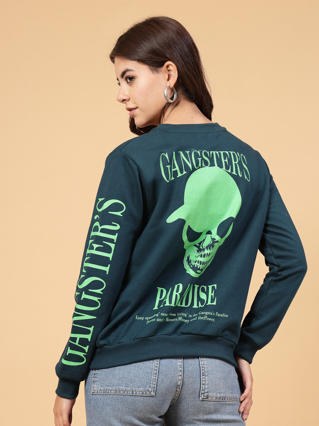 Rigo Women Printed Oversized Fleece Pullover Sweatshirt