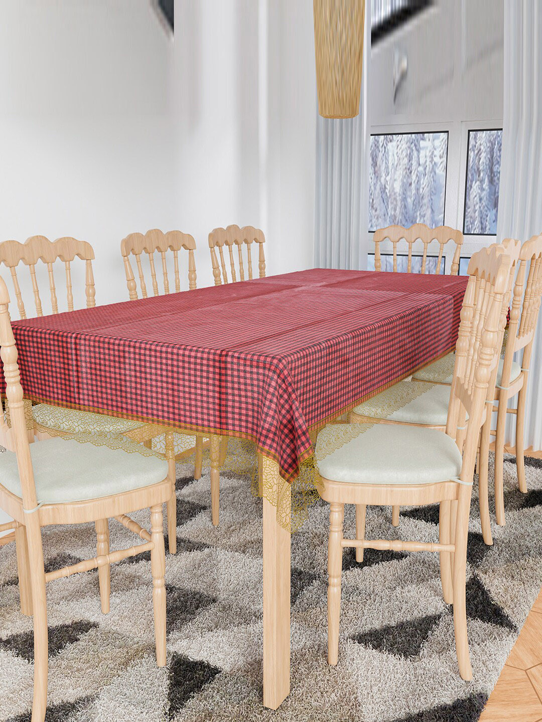 Kuber Industries Checks Printed for 8 Seater Table Cover