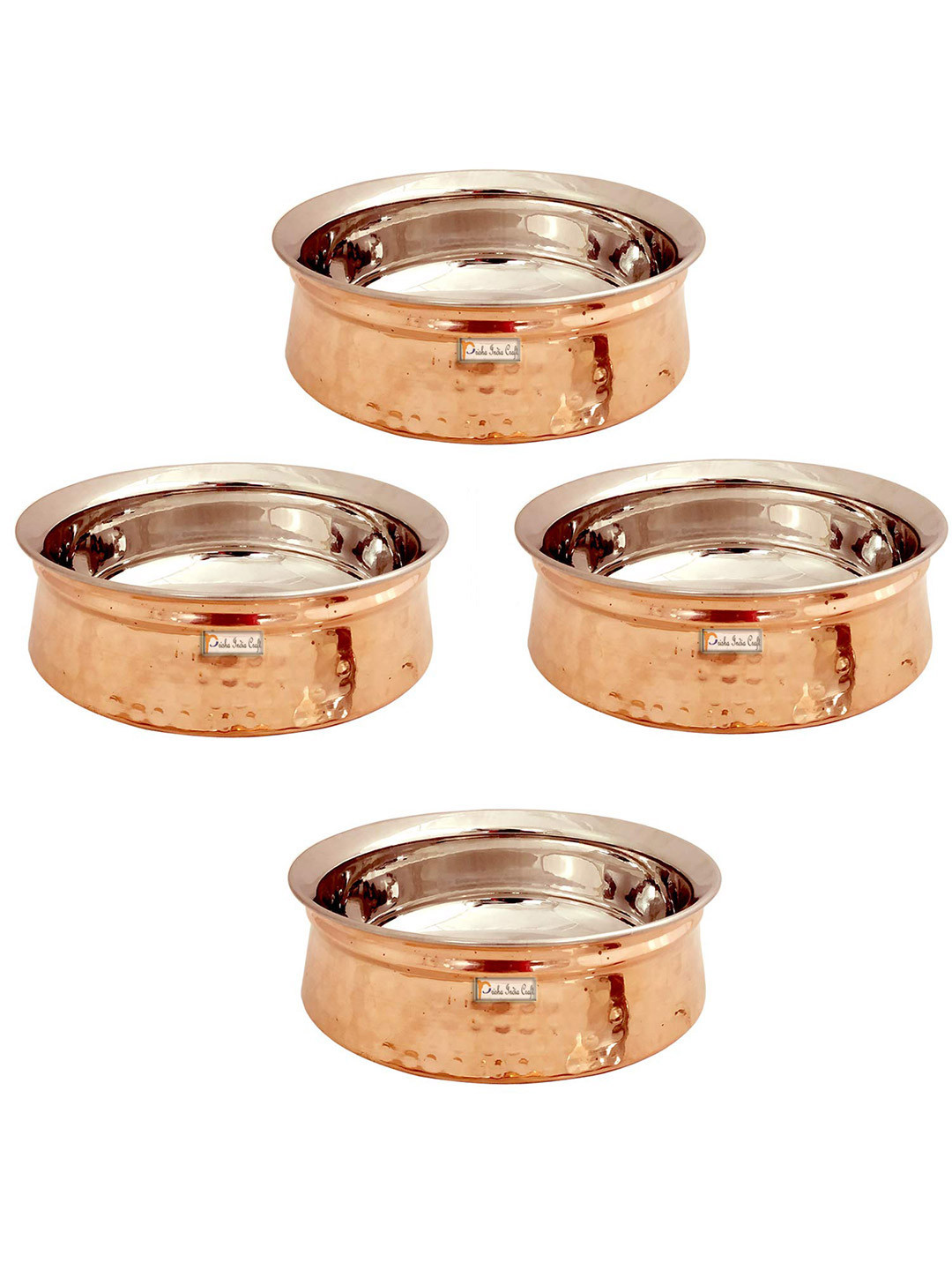PRISHA INDIA CRAFT Gold Toned & 4 Pieces Steel Copper Handi 500 ml