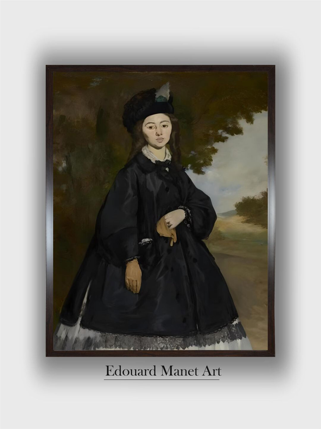 The Art House Black & Brown Portrait of Madame Brunet Wooden Framed Painting Wall Art