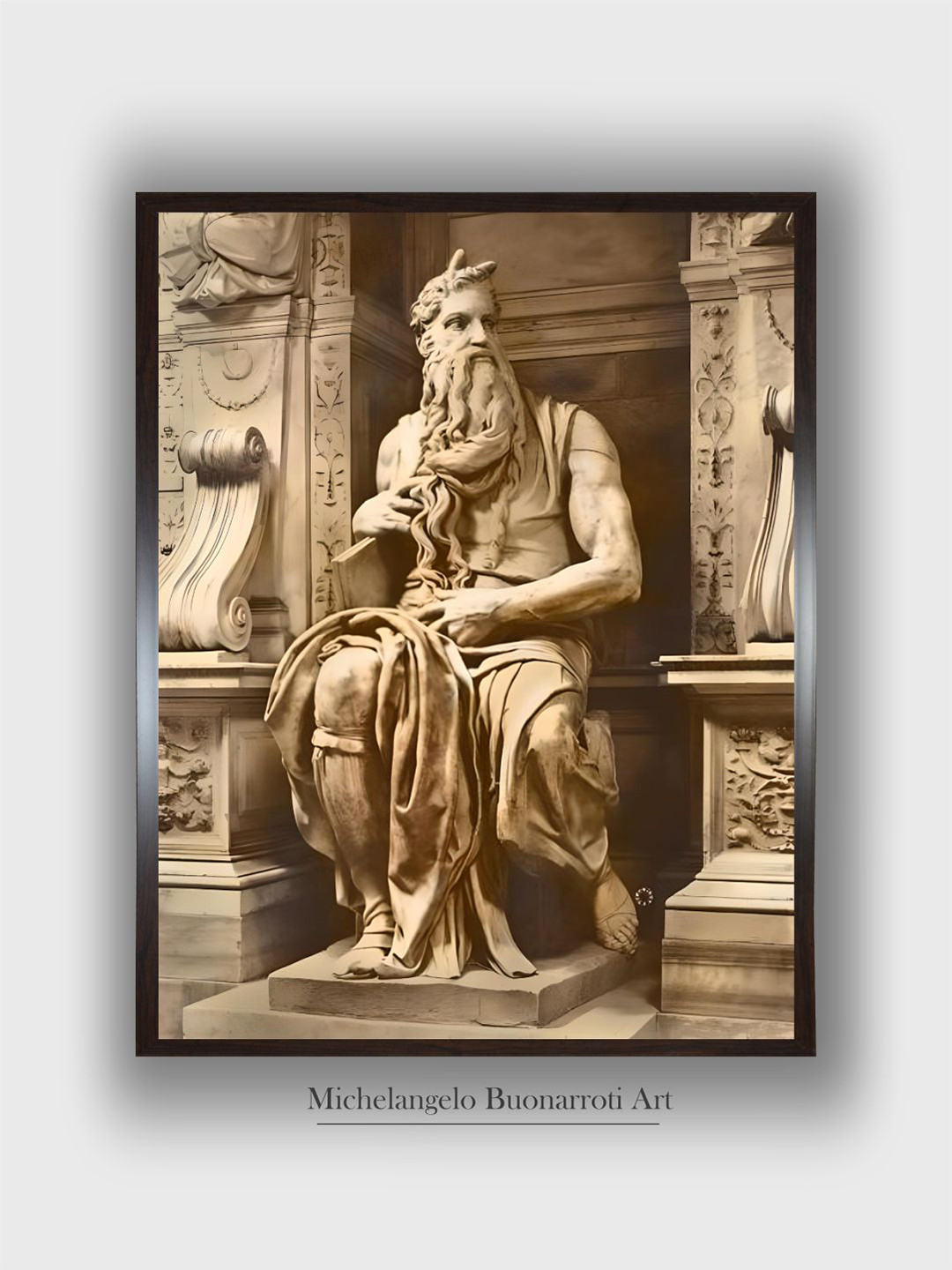 The Art House Beige Tomb of Pope Julius II Wooden Framed Canvas Painting Wall Art