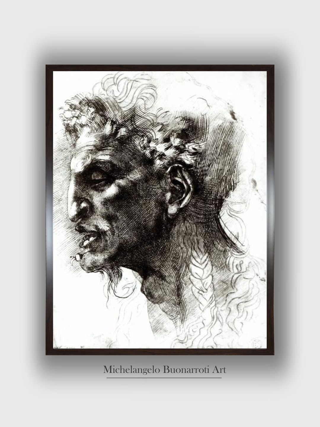 The Art House White & Brown Head of a Satyr Wooden Framed Painting Wall Art