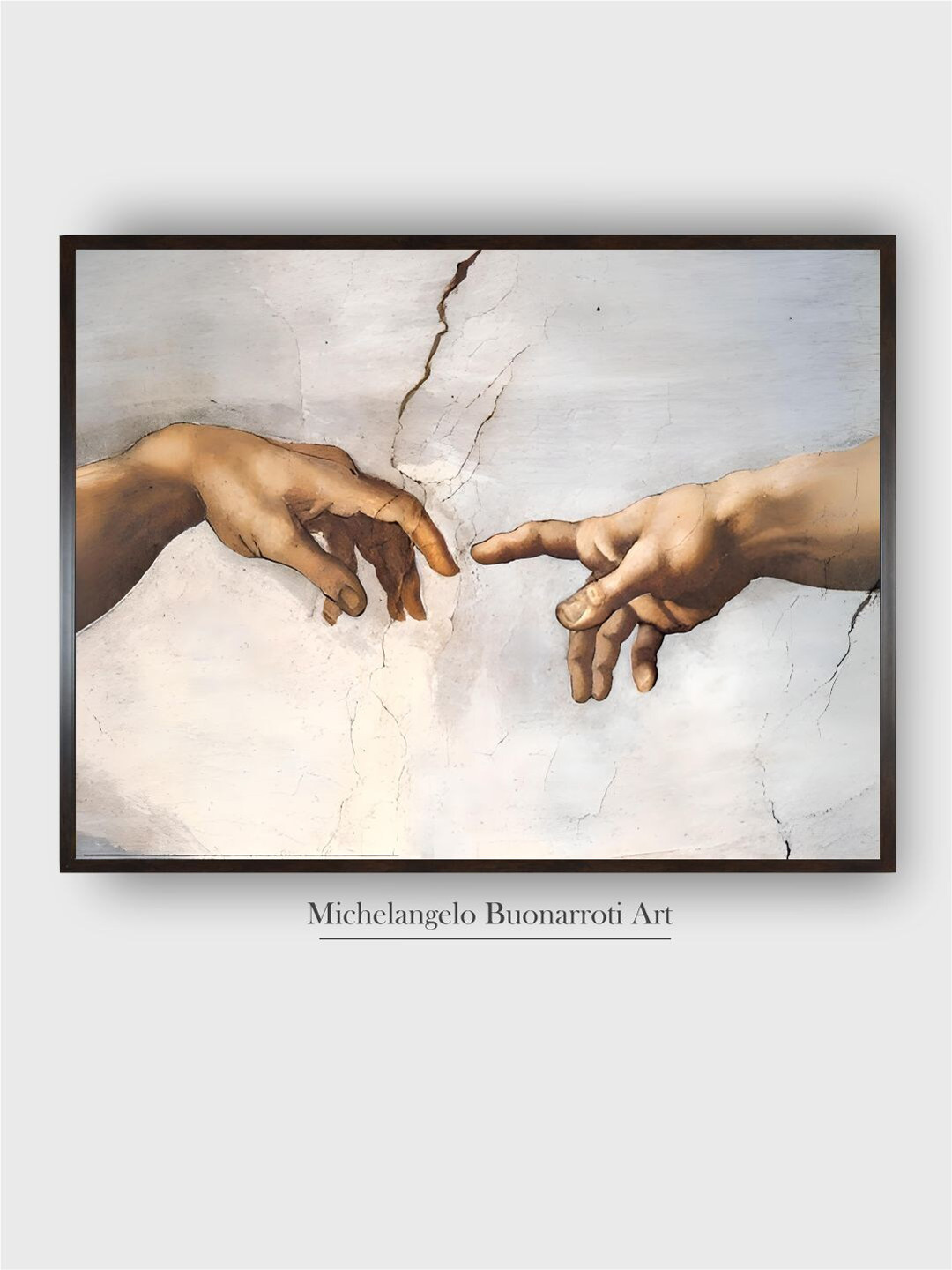 The Art House White & Brown Creation of Adam Wooden Framed Canvas Painting Wall Art