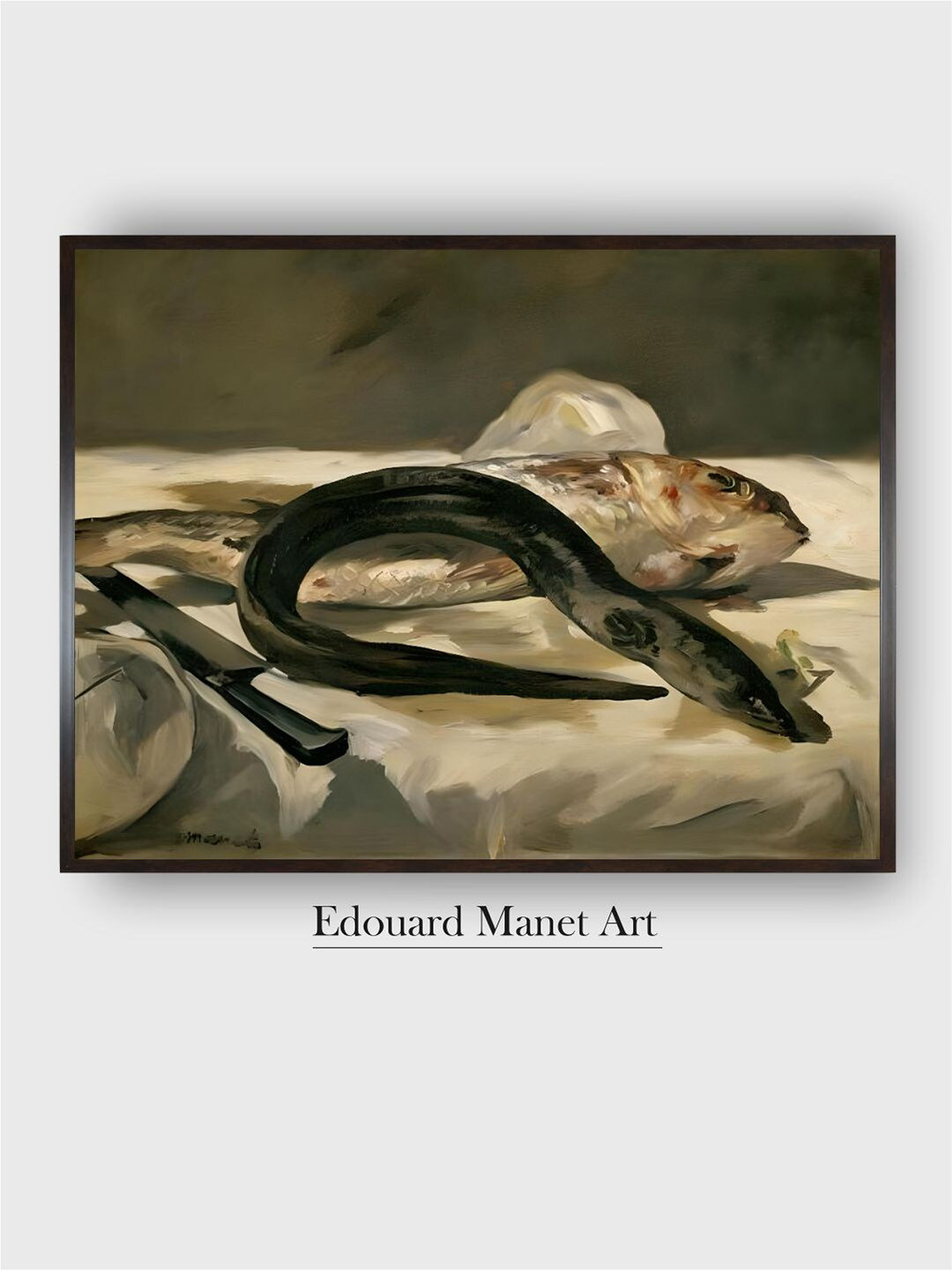 The Art House White Anguille et rouget-Eel and mullet Wooden Framed Painting Wall Art