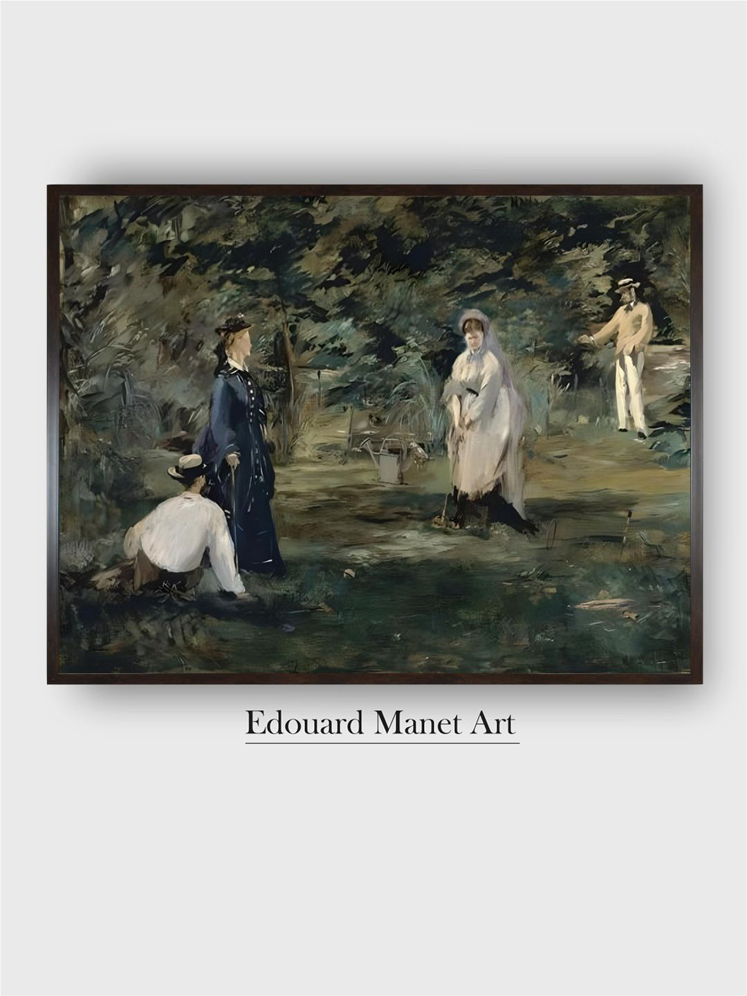 The Art House Game of Croquet, 1873 by Edouard Manet Wood Paintings Wall Art - 18 x 12In
