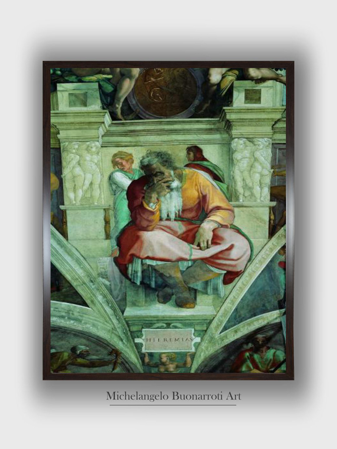 The Art House Green & Orange Sistine Chapel Ceiling Wooden Framed Canvas Painting Wall Art
