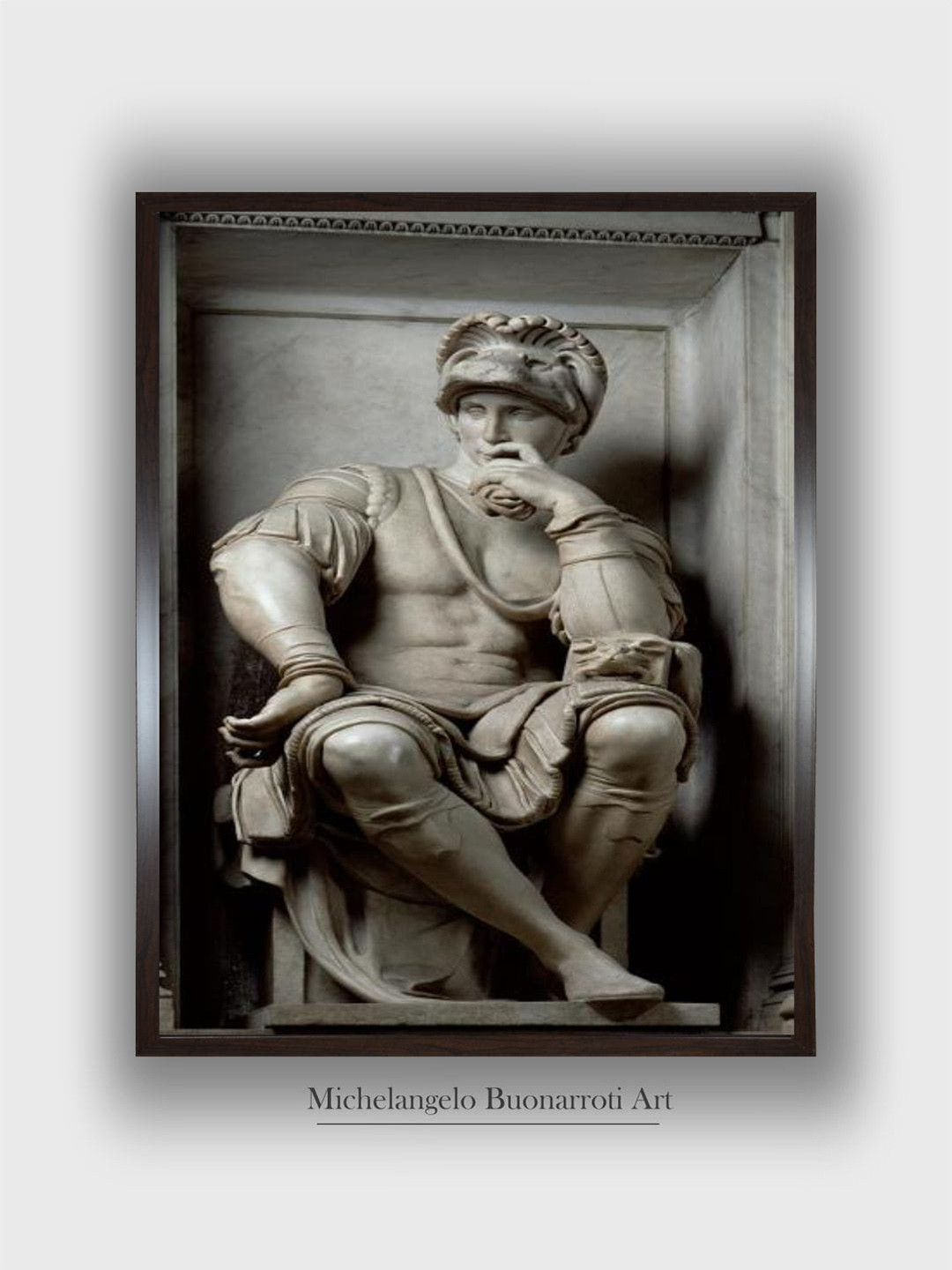The Art House Brown & Grey Statue of Lorenzo De' Medici Wooden Framed Painting Wall Art