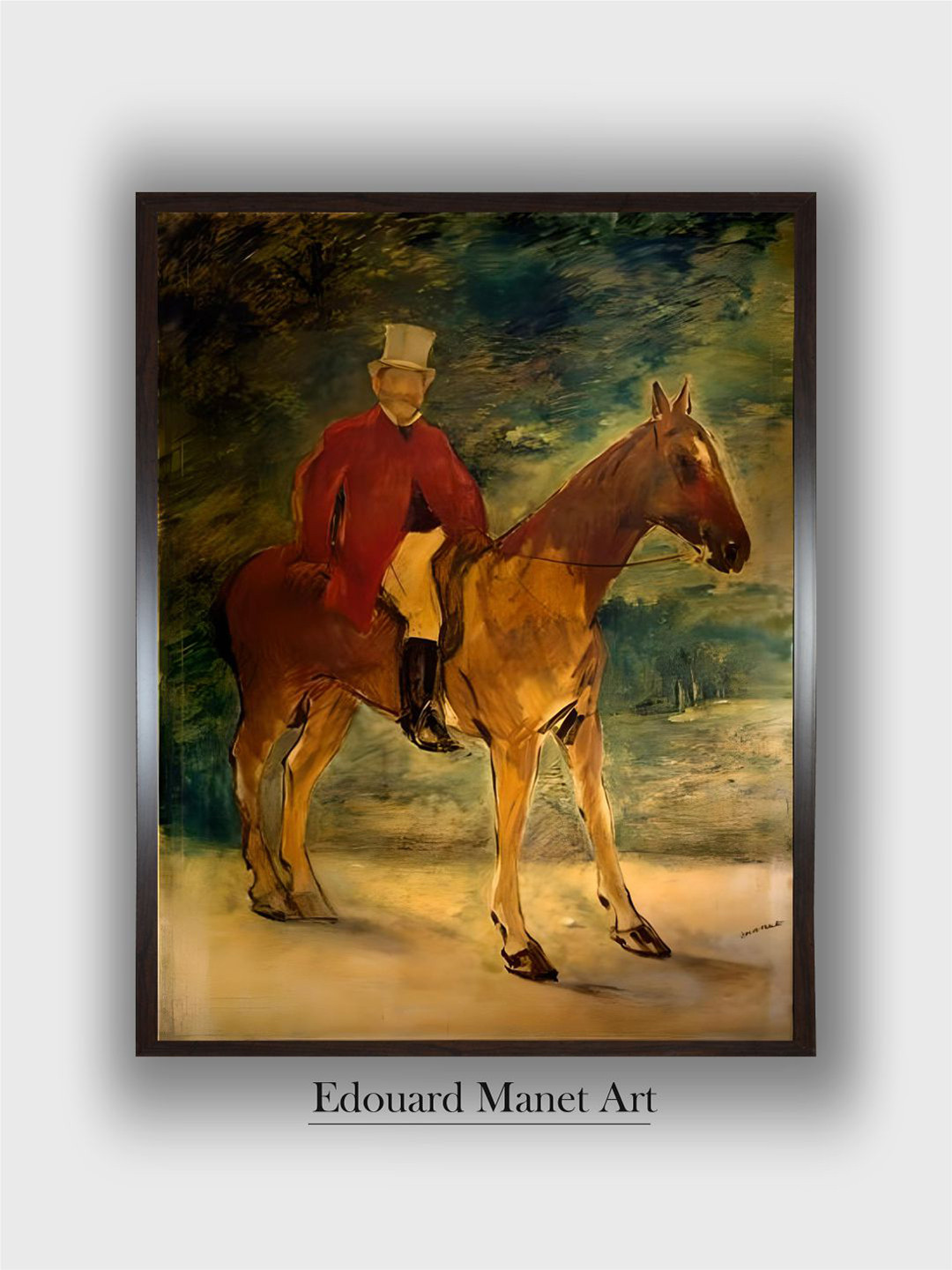 The Art House Monsieur Arnaud a Horseback Wood Rectangle Paintings Wall Art -24 x 36In