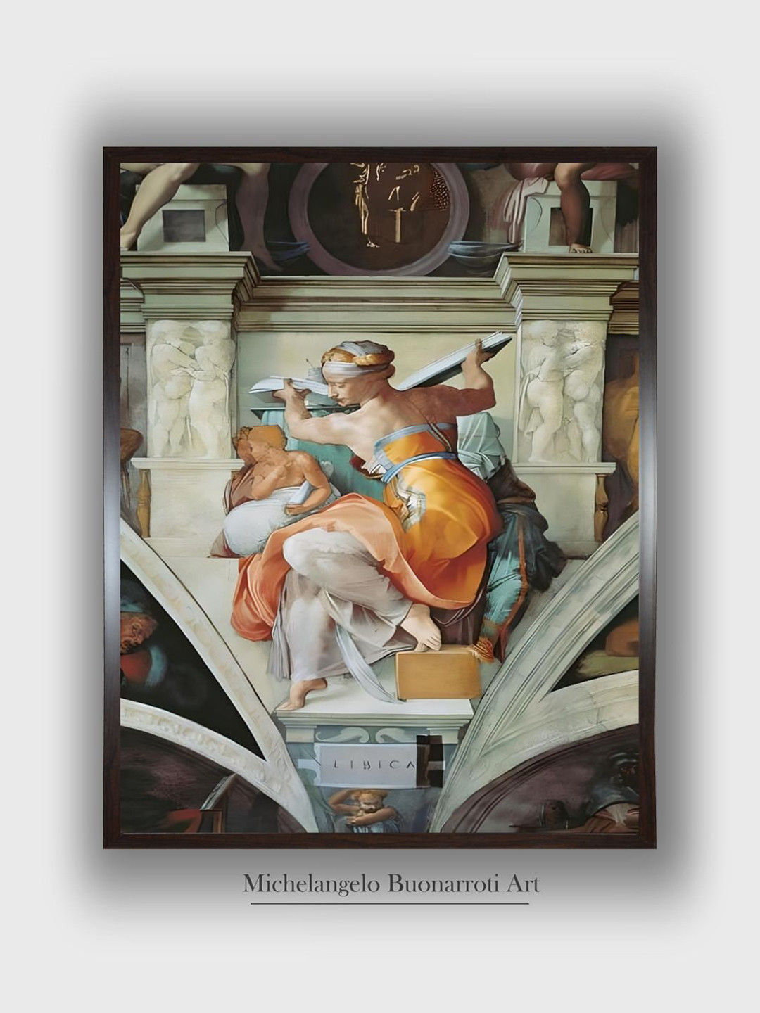 The Art House Beige & Orange Sistine Chapel Ceiling Wooden Framed Painting Wall Art
