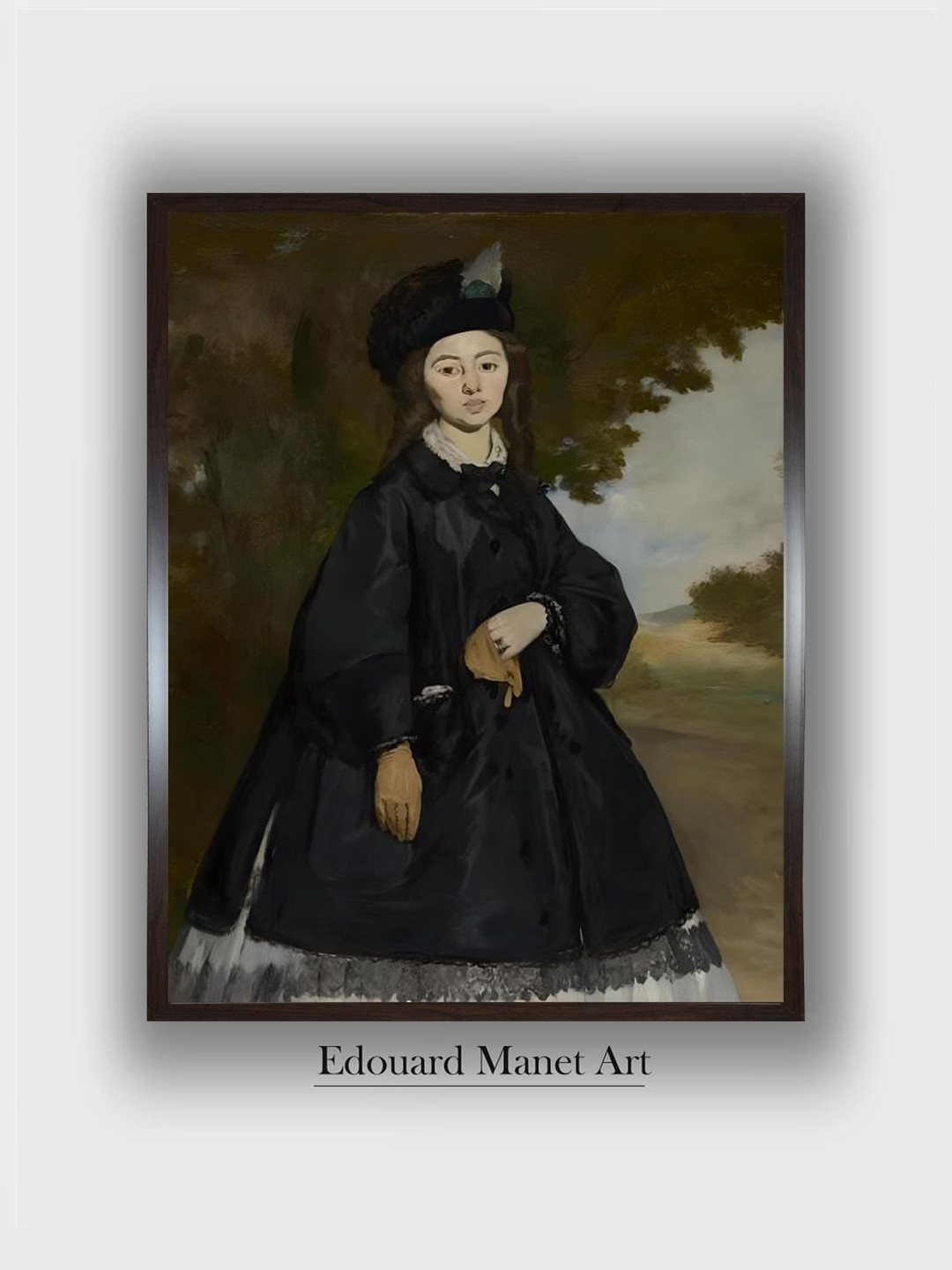 The Art House Black & Brown Portrait of Madame Brunet Wooden Framed Painting Wall Art