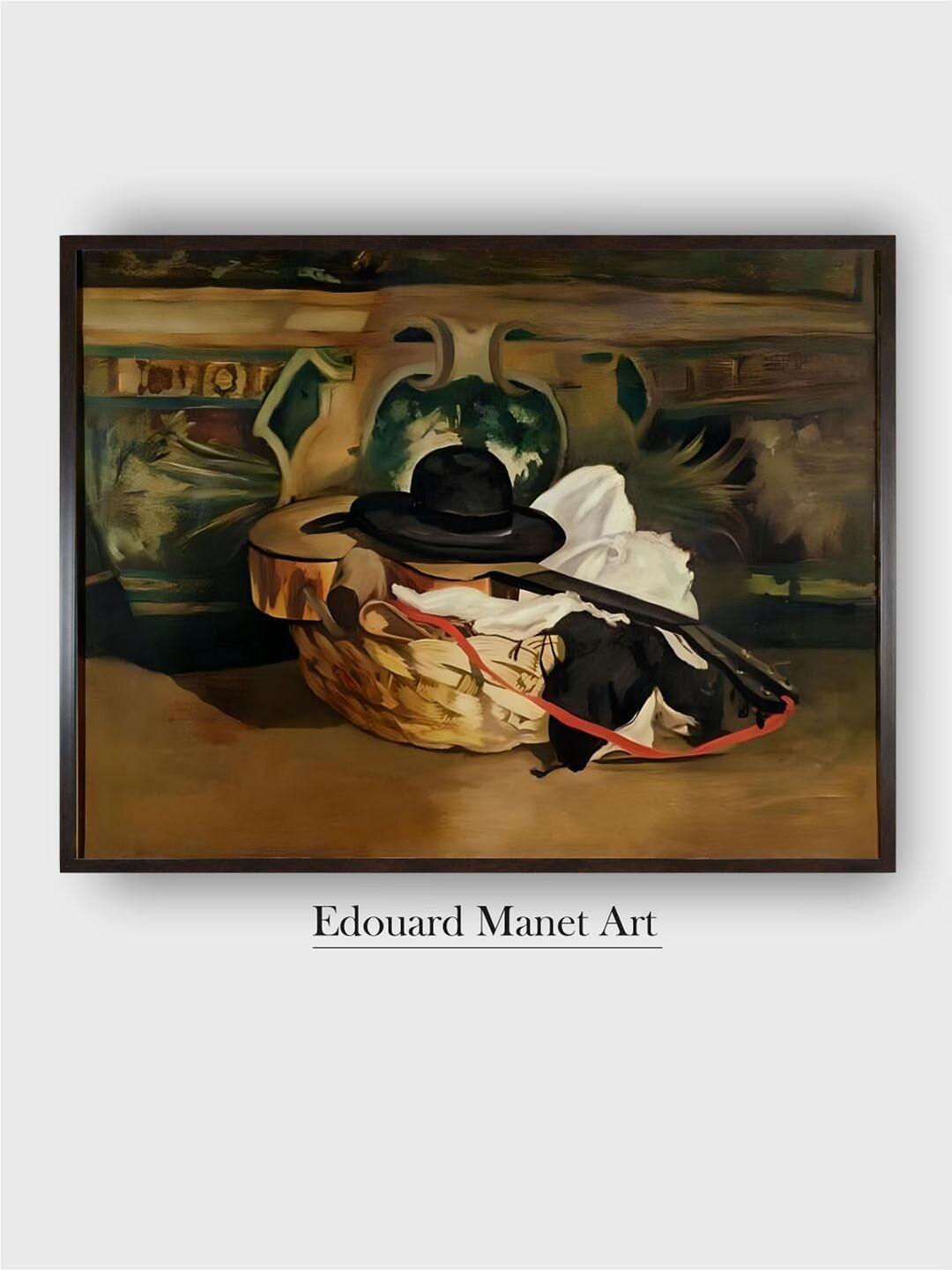 The Art House Brown Still Life: Guitar and Sombrero Wooden Framed Painting Wall Art