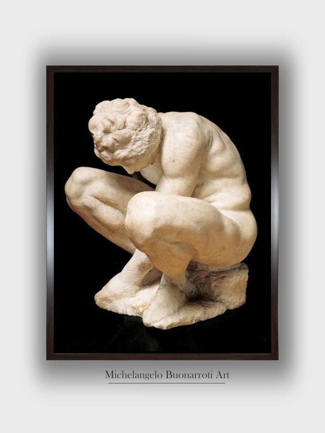 The Art House Beige & Black Crouching Boy Wooden Framed Canvas Painting Wall Art