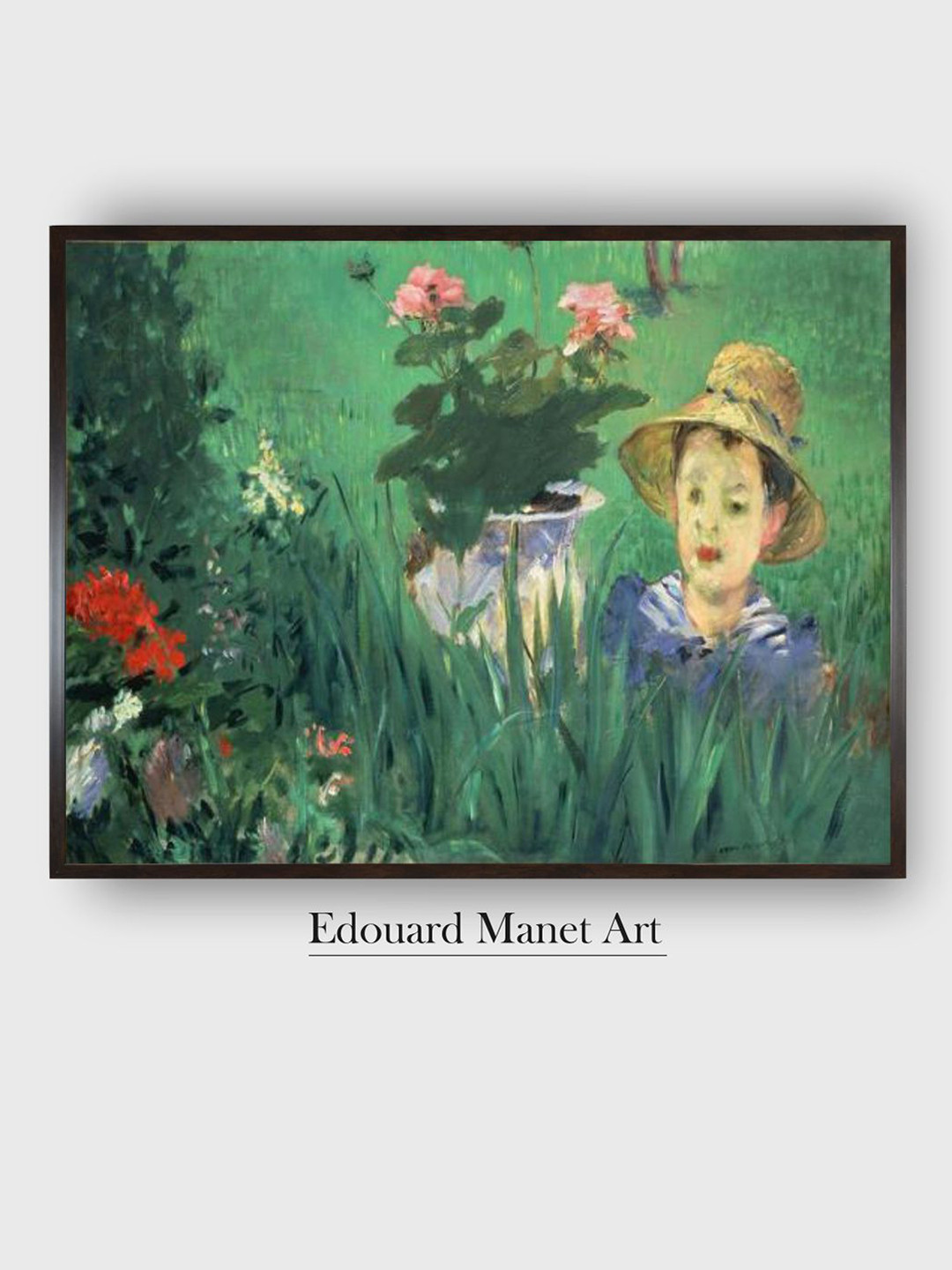 The Art House Green & Pink Boy in Flowers Wooden Framed Canvas Painting Wall Art