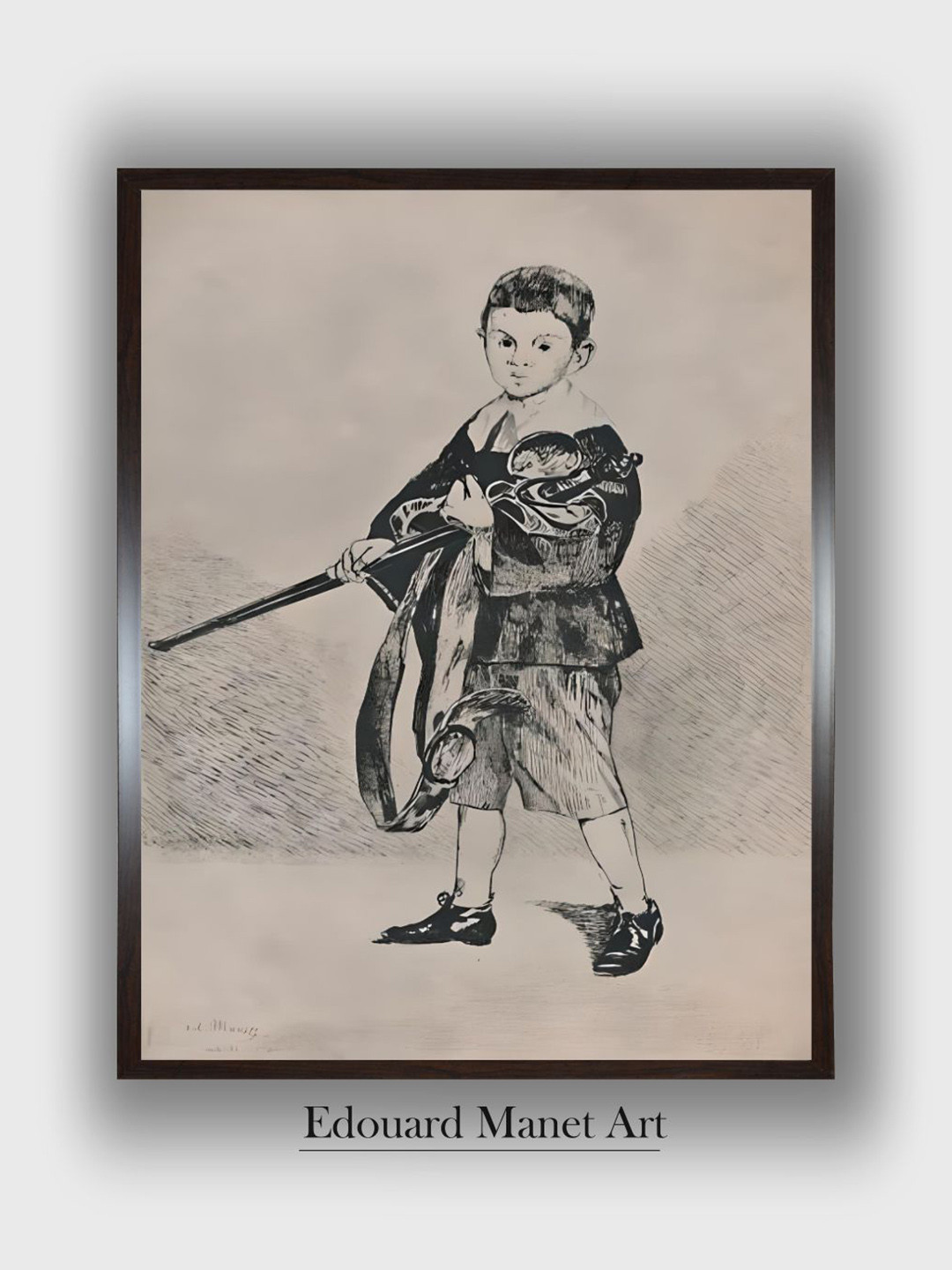 The Art House Black & White The Boy with the Sword Wooden Framed Canvas Painting Wall Art