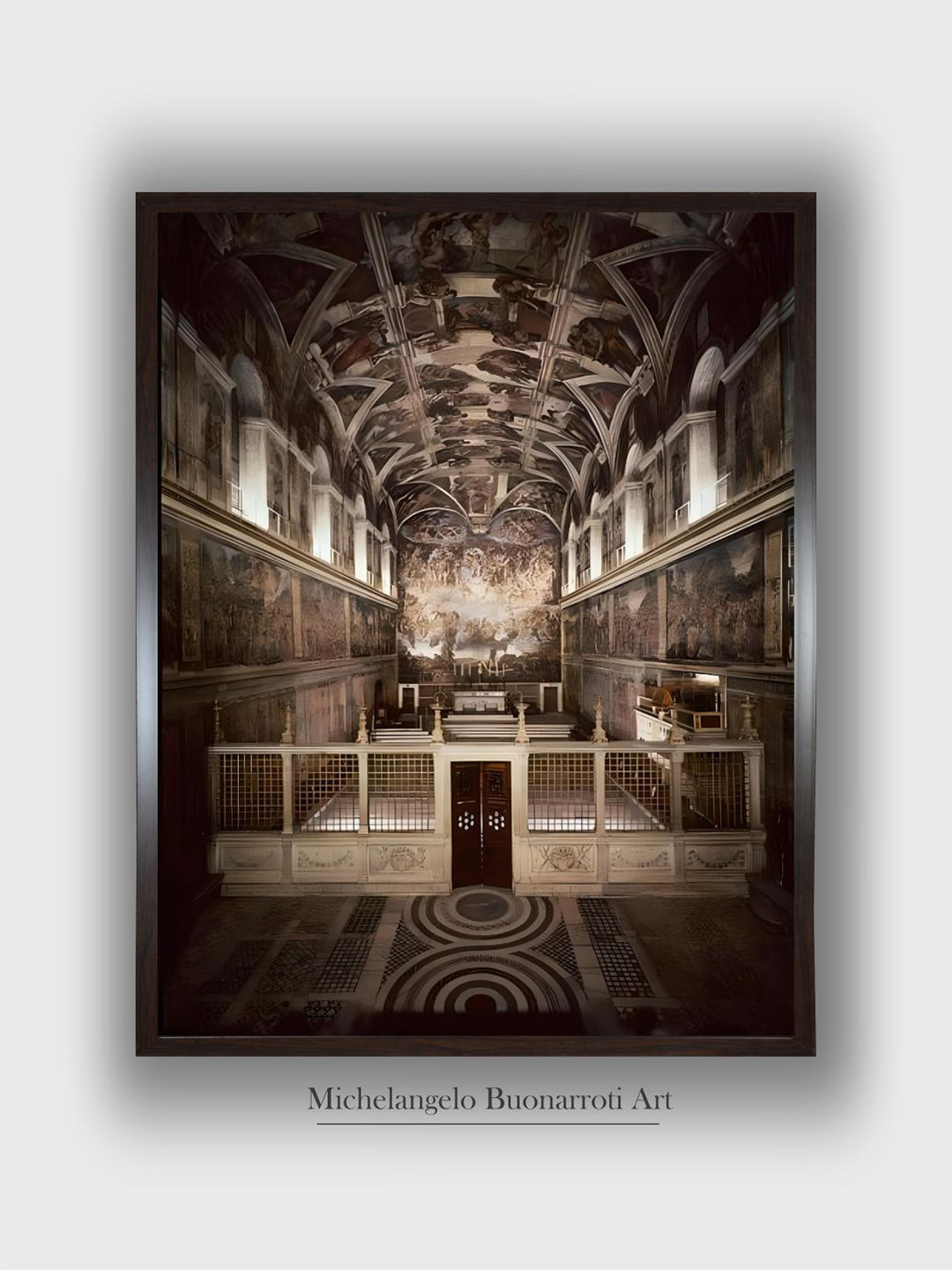 The Art House Brown & Cream-Coloured Sistine Chapel Wooden Framed Canvas Painting Wall Art